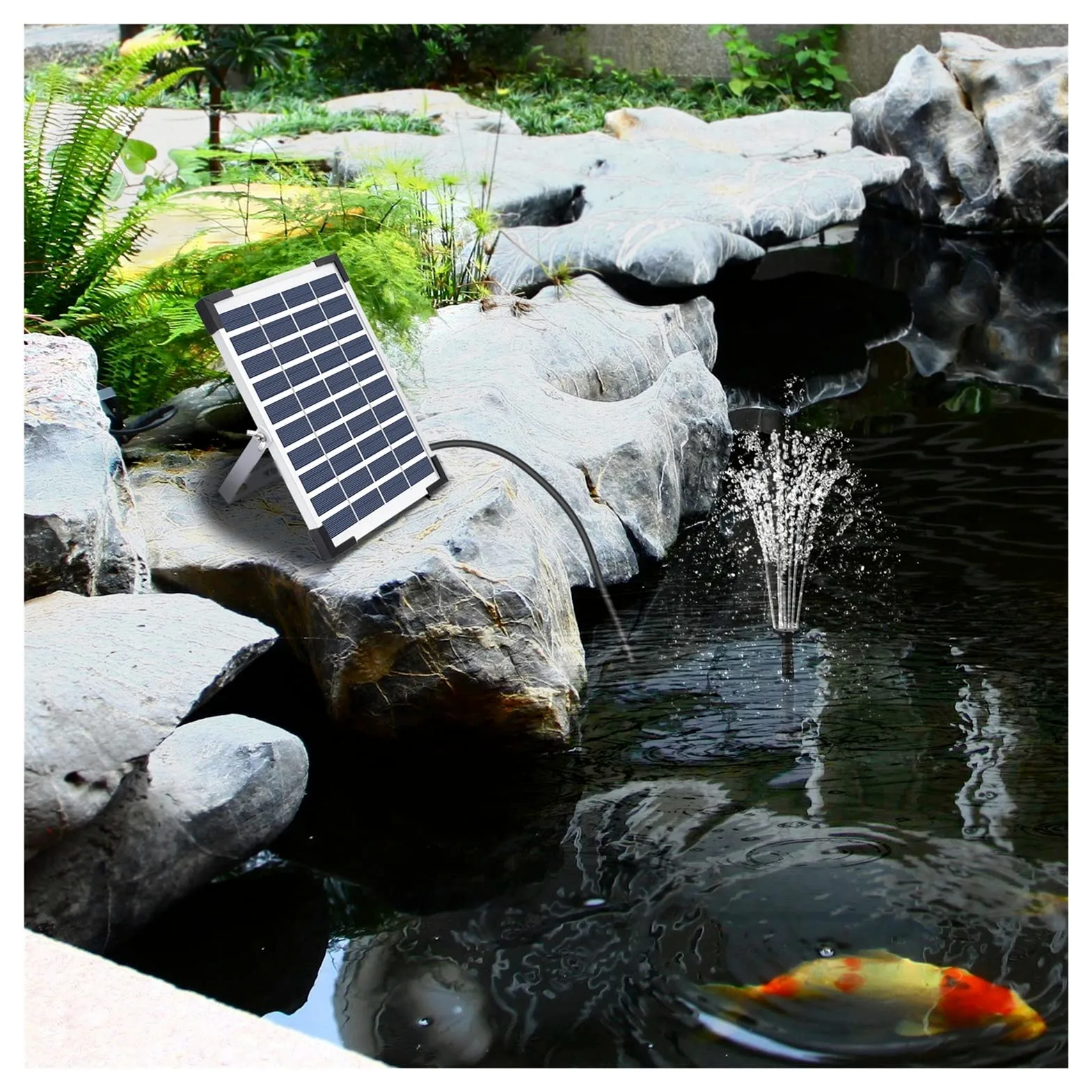 Fontaine flottante de pompe à eau solaire extérieure de décoration de jardin de pompe à eau de panneau solaire de 5W avec 6 becs for l'étang de bain d'oiseau,Haute efficacité
