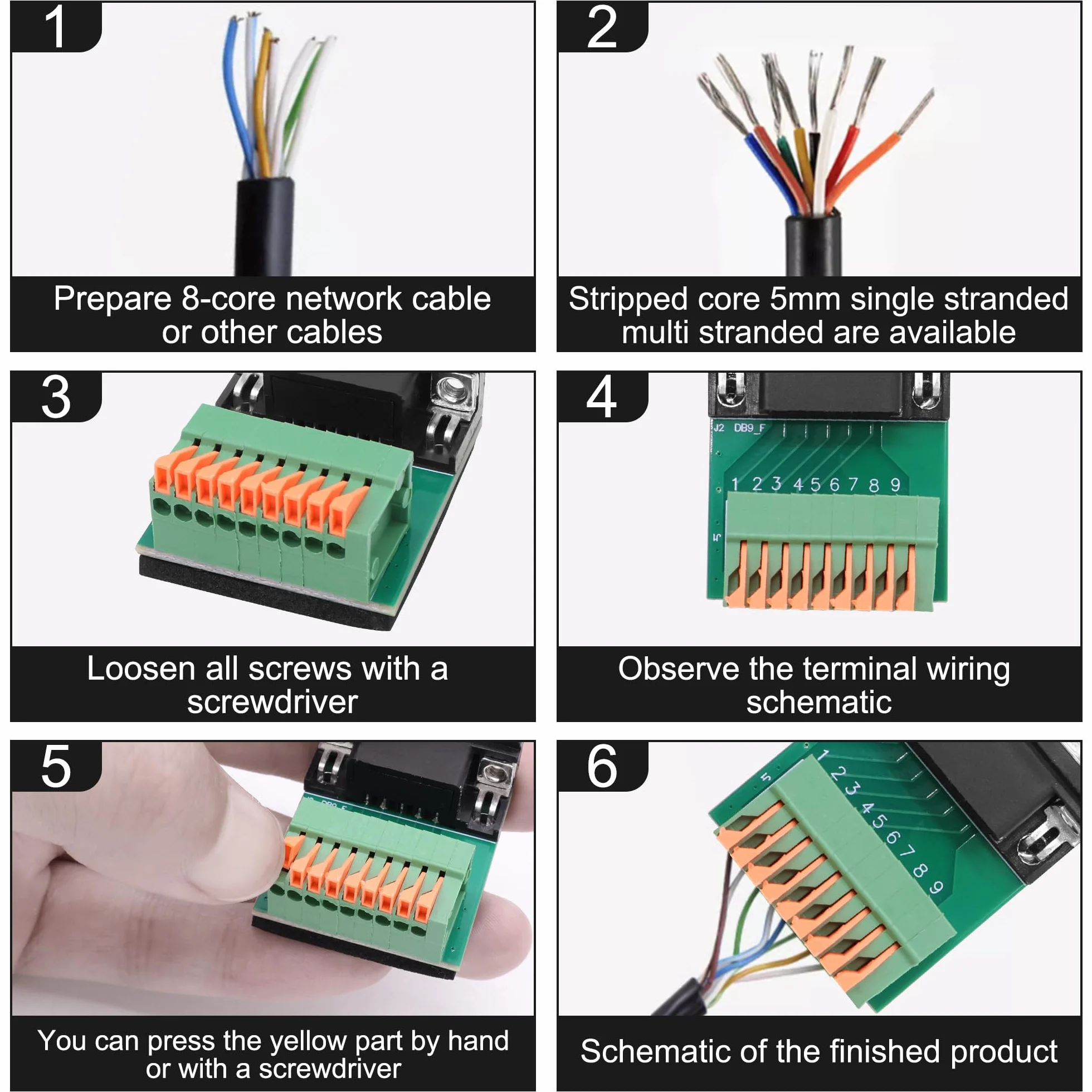 Adaptateur DB9 sans soudure RS232 D-SUB femelle vers connecteur à ressort 9 broches