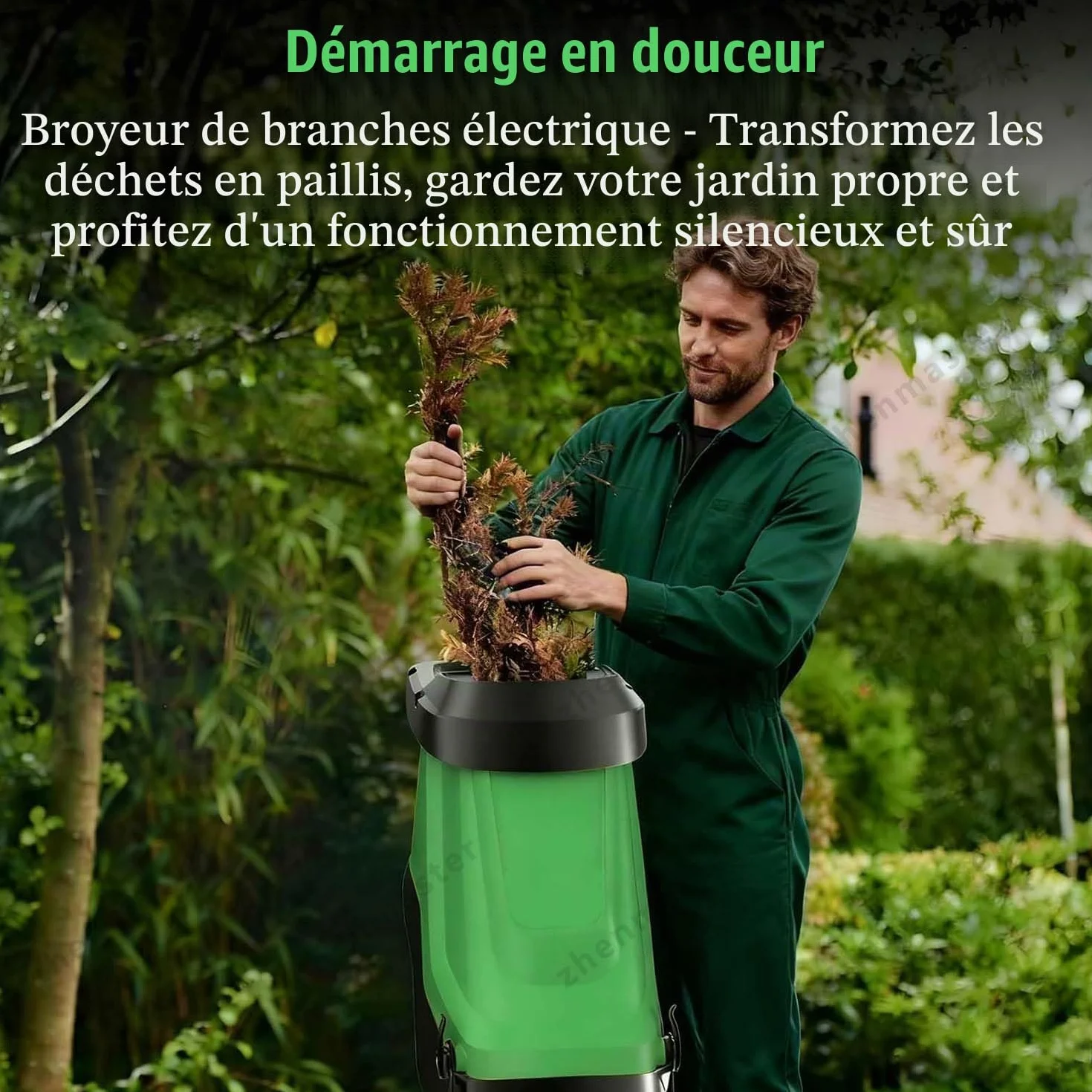 Broyeur De Branches Électrique 2400W Haute Performance Avec Sac 50L, Déchiqueteuse Silencieuse 40mm, Idéal Pour Feuilles, Compost Et Nettoyage De Jardin