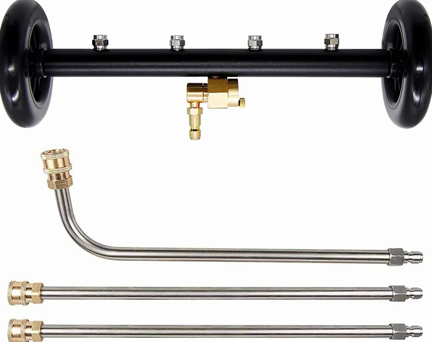 YUET Balai d'eau de Lavage de Voiture, 2 en 1 pour Nettoyeur Haute Pression | Nettoyeur de Surface de 16 inch avec 4 Buses, 3 Tiges d'extension, 4000 PSI 40 cm, 1/4" Connexion Rapide