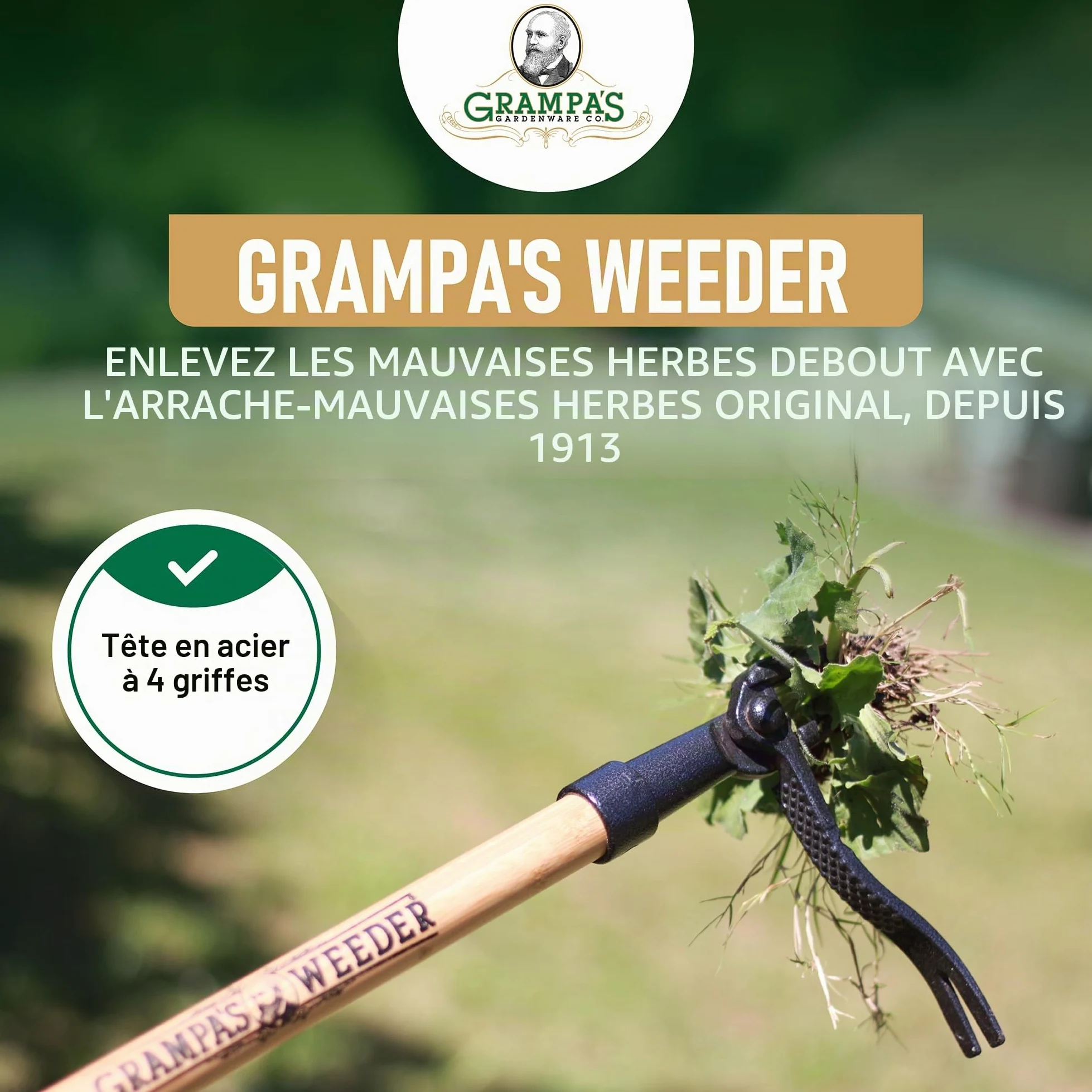 Sarcloir de grand-père, en solide bois de frêne et de résistant à la rouille -