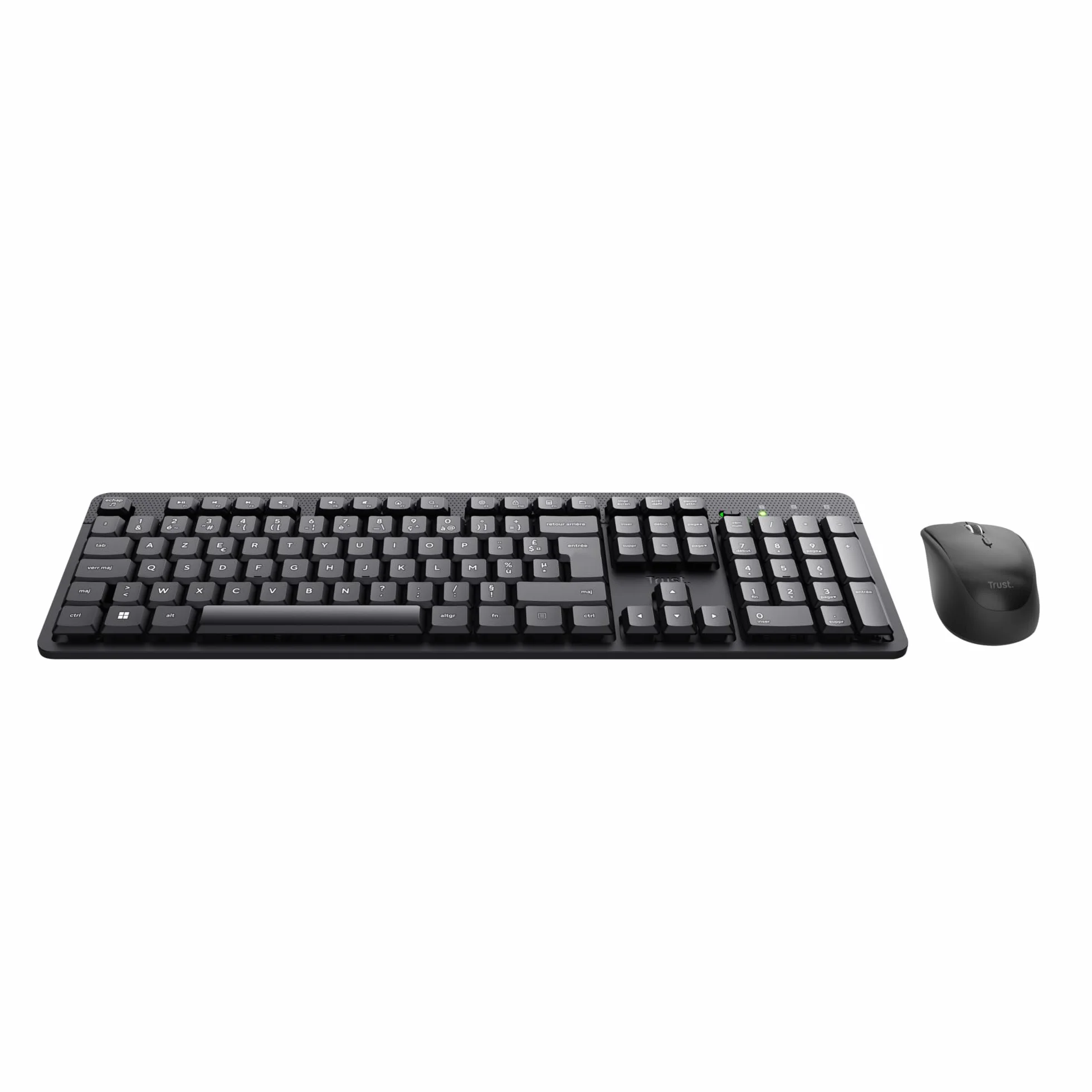 Trust Ymo II Pack Clavier et Souris sans Fil AZERTY Français Silencieux, Résistant aux Éclaboussures, Récepteur USB Unique, Noir