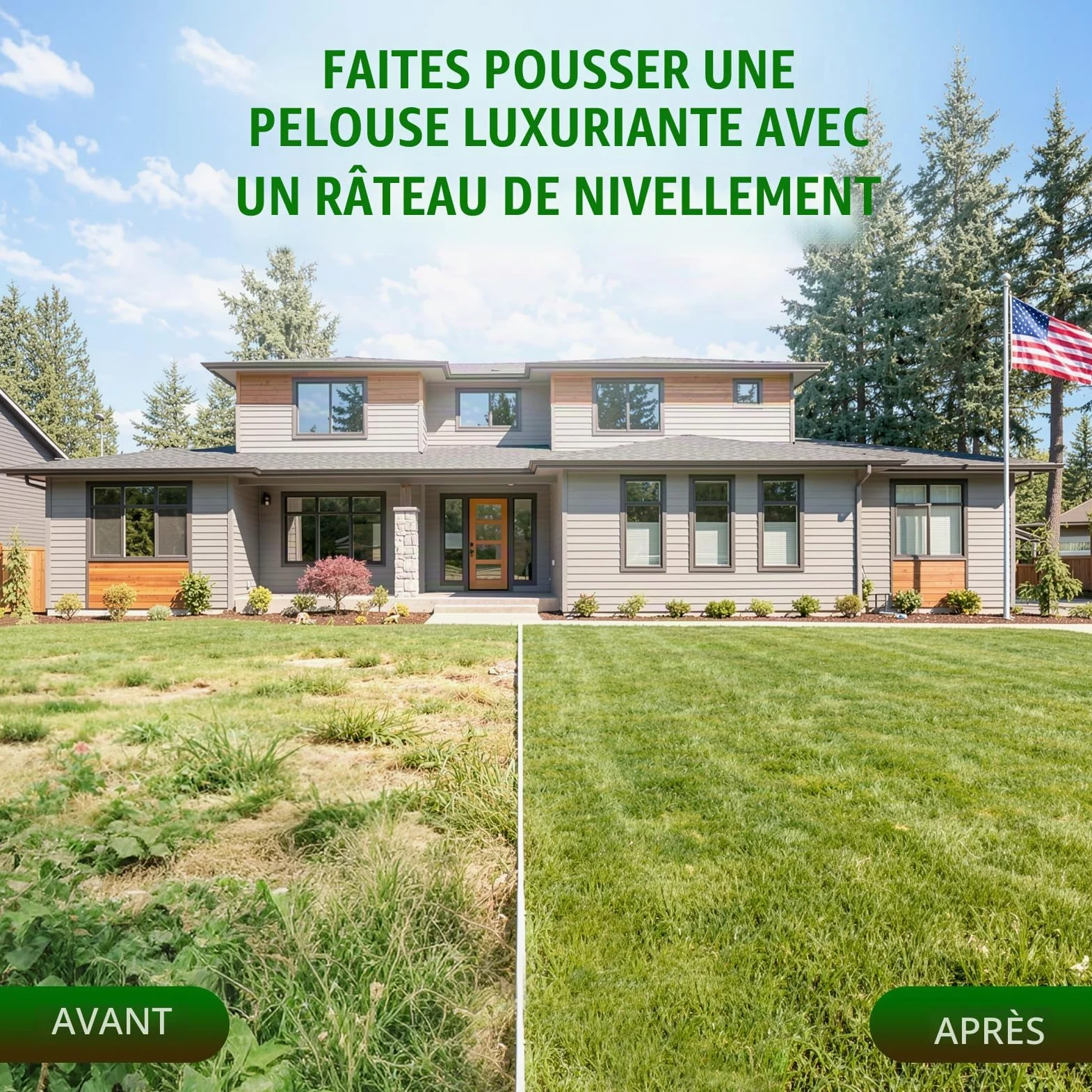 Housolution Râteau Niveleur de Pelouse 32"x10", Manche Réglable 72" | Avec Bord Dentelé & Plaque Lisse, Râteau Niveleur en Acier Inoxydable Résistant, pour Sol/Terre/Compost/Herbe Morte/Gravier