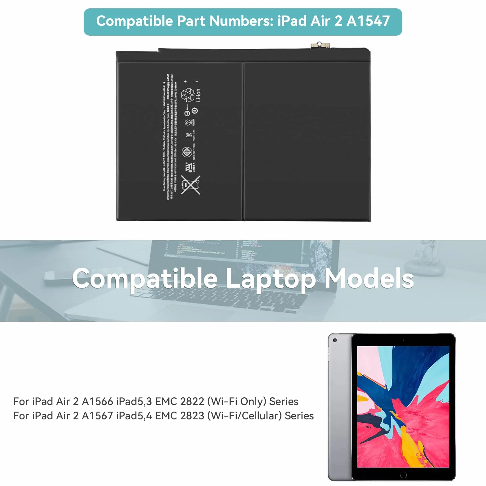 Tablet Batterie für iPad Air 2 A1566 A1567 2014 iPad5,3 iPad5,4