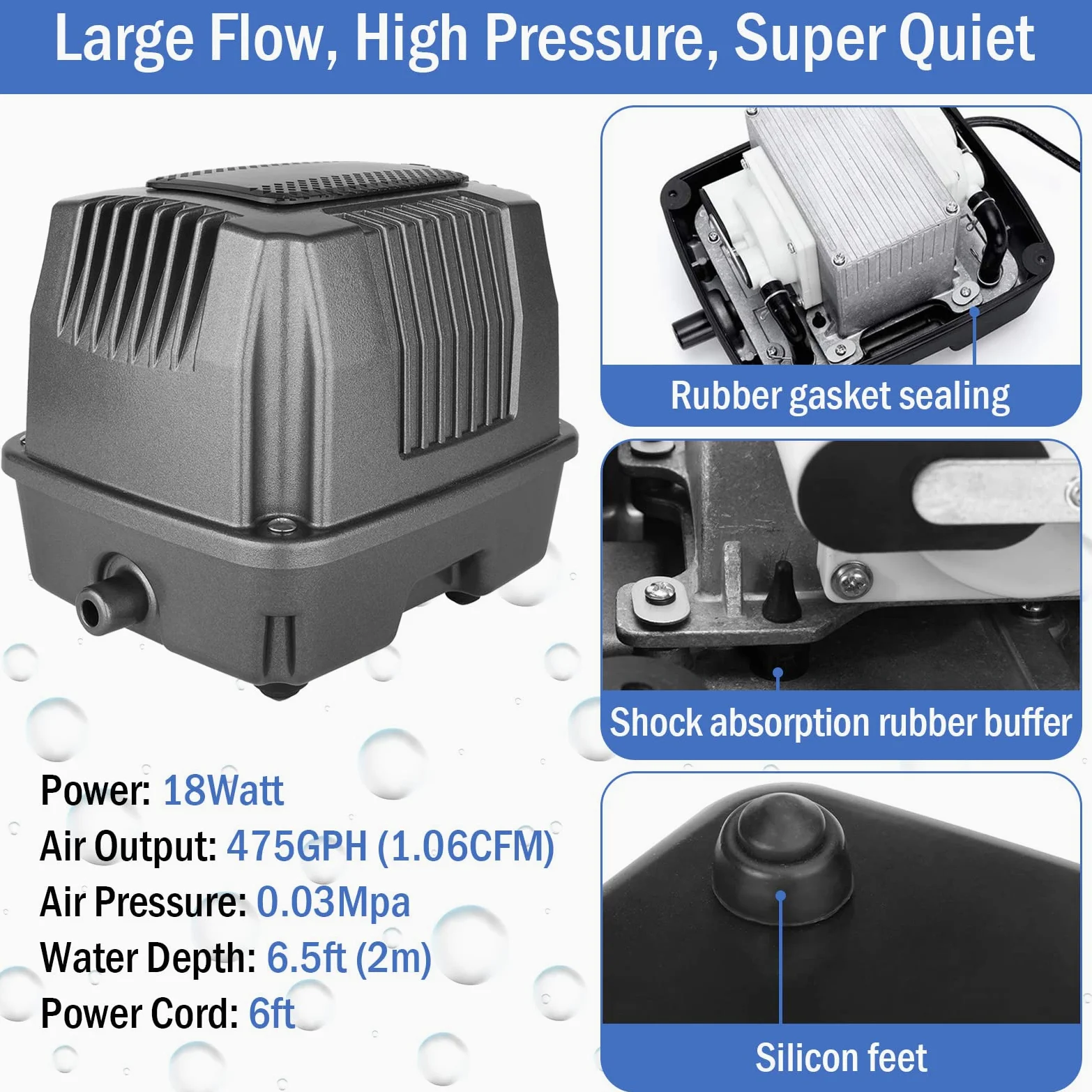 AquaMiracle Kit d'aération de bassin – Aérateur de bassin Koi Kit de pompe à air pour bassin jusqu'à 15 000 gallons Dégivreur d'étang Système d'aération tout-en-un avec contrôle du débit d'air en