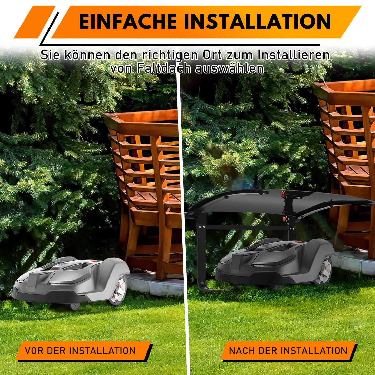 Garage pour robot tondeuse, abri de voiture couvert pour robot tondeuse, garage pour robot tondeuse, résistant aux intempéries, 73 x 57 x 40 cm, matériau métal et plastique