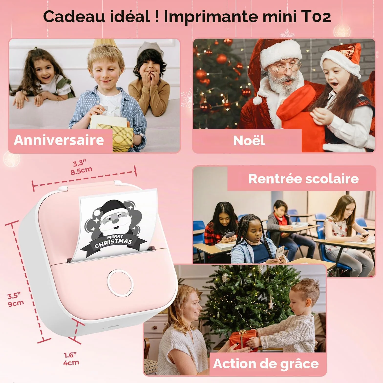 Mini Imprimante Thermique Portable T02, Autocollant pour Téléphones et Tablettes, Compatible iOS Android