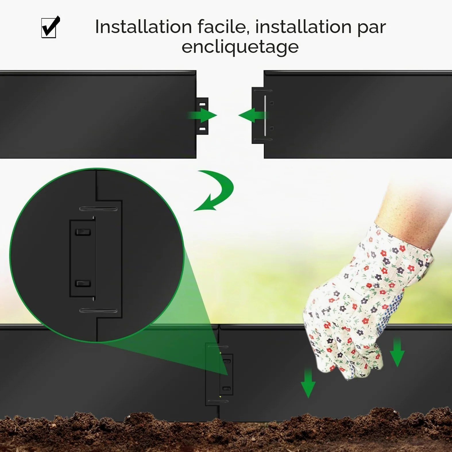 HENGMEI 15 m de bordure de pelouse en métal flexible - Hauteur 100 x 15 cm - Enveloppe de parterre - 15 pièces - Noir