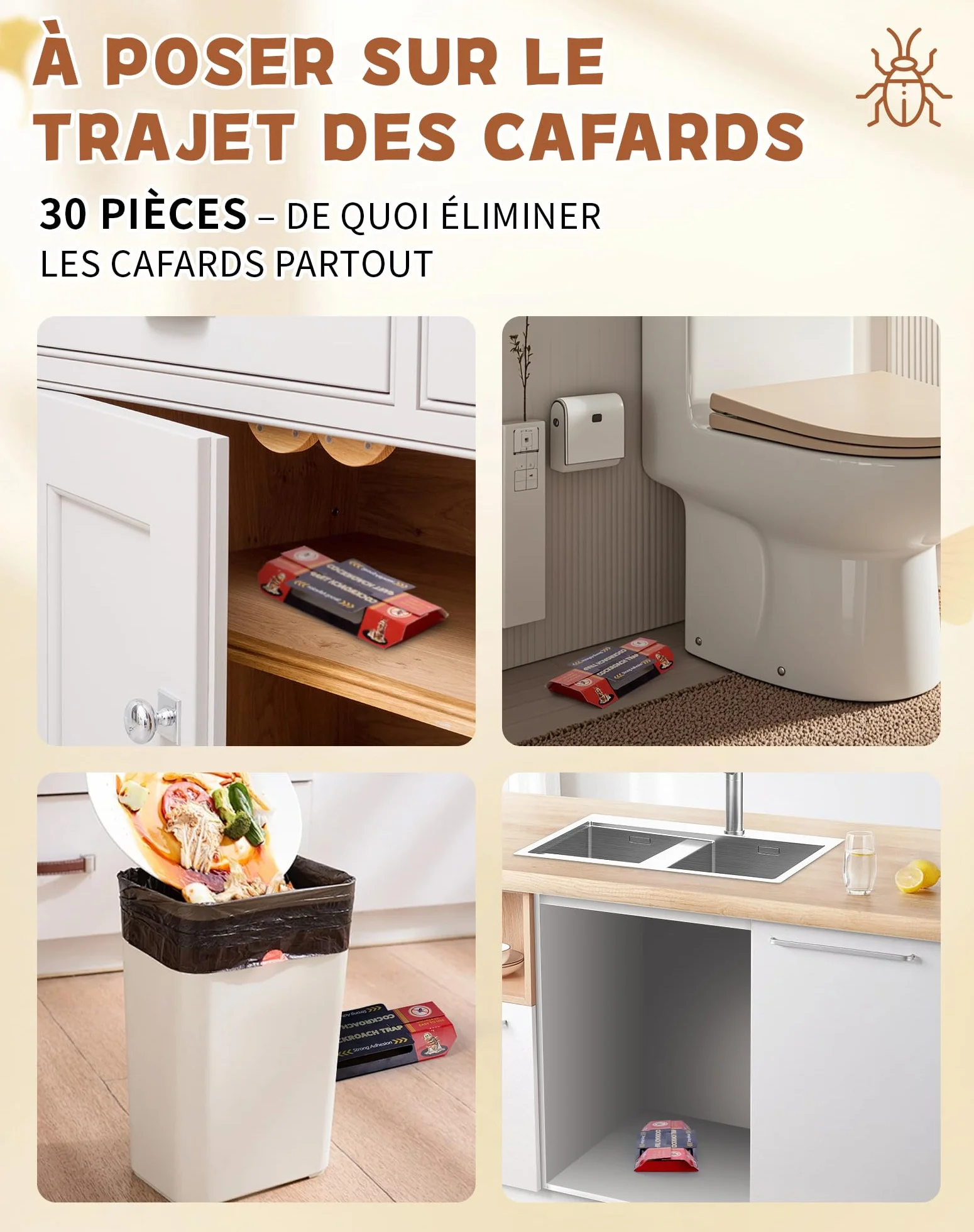 Piège à Cafard Professionnel Puissant 30 Pièces Anti Cafards Attrape Blatte Cuisine Salle de Bain