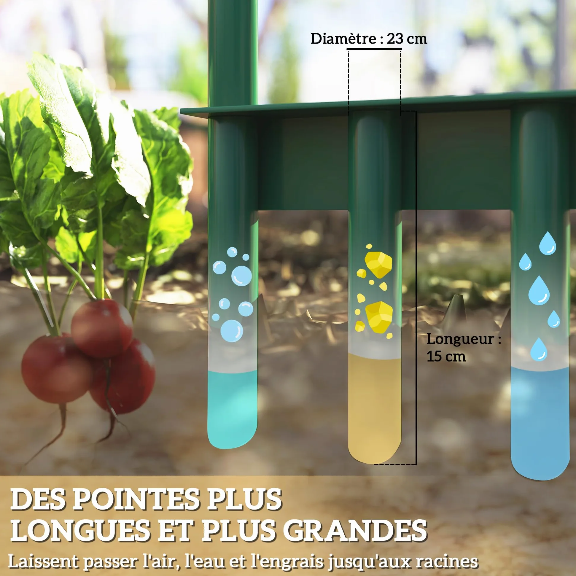 Outsunny Aérateur de pelouse Manuel avec Poignée Antidérapante Vert Foncé | Aérateur de Gazon, Pointes Creuses, Outil de Carottage de Pelouse, Entretien du Jardin et de la Cour