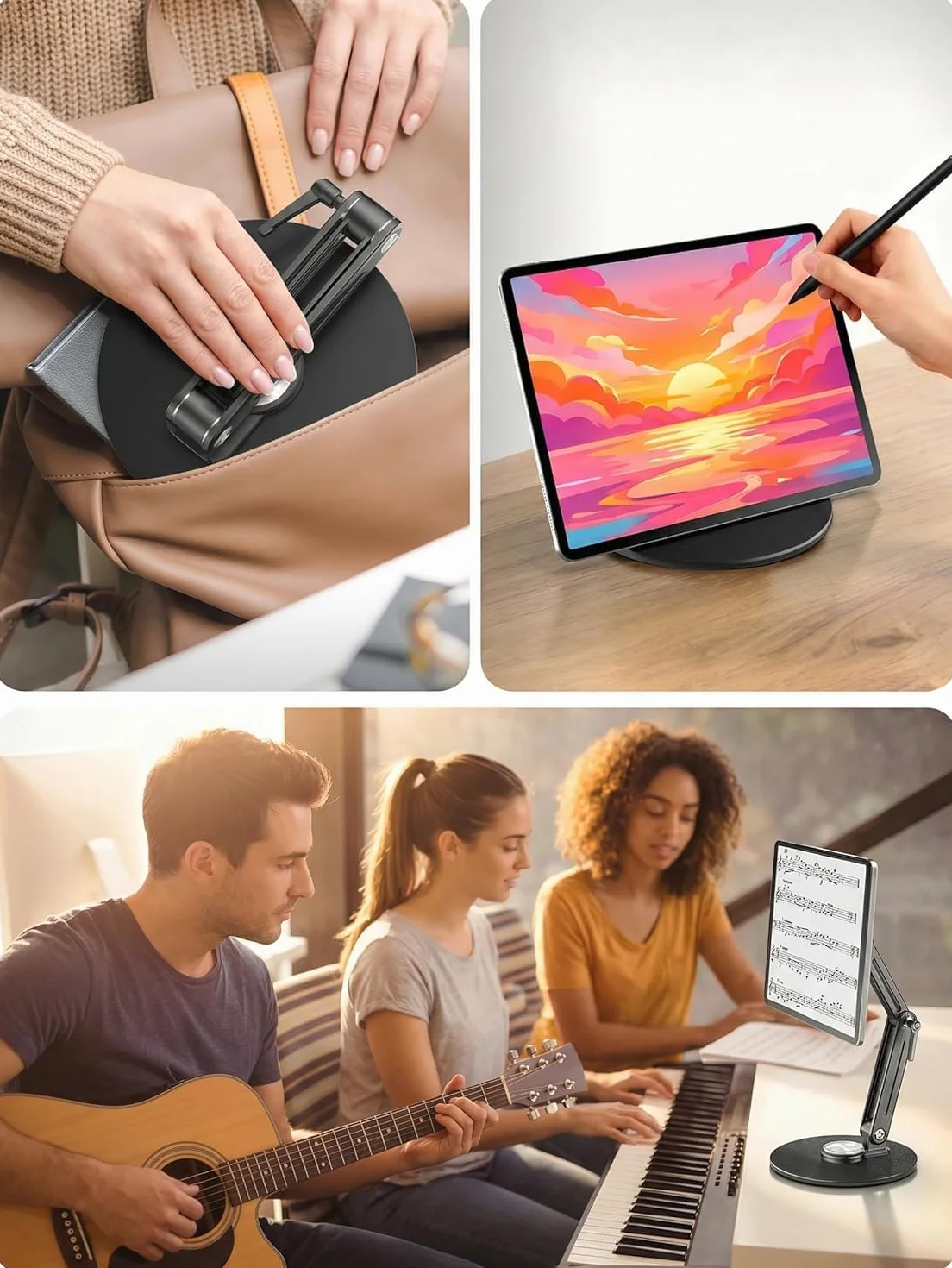 Support Tablette Écran Portable Magnétique Aluminium 360° Rotatif Pliable Réglable Compatible 4.7"-18.5" iPad Moniteur VESA 75mm