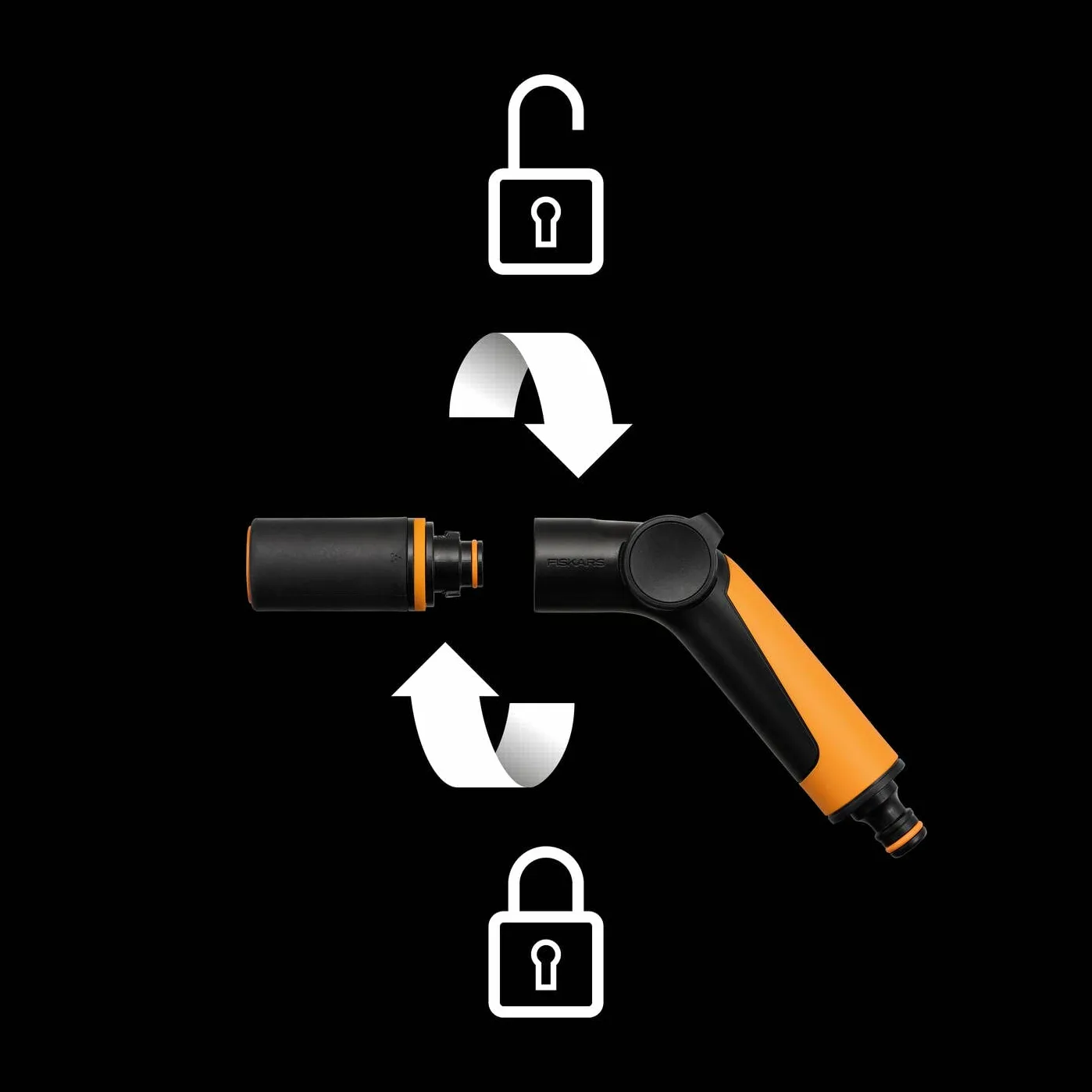 Fiskars Kit d'Arrosage, 2 Pièces, Pistolet Pulvérisateur, 2 Fonctions | Taille Universelle, Raccord de Tuyau Stop, Taille Universelle, SoftGrip, Noir/Orange/Bleu, 1065493