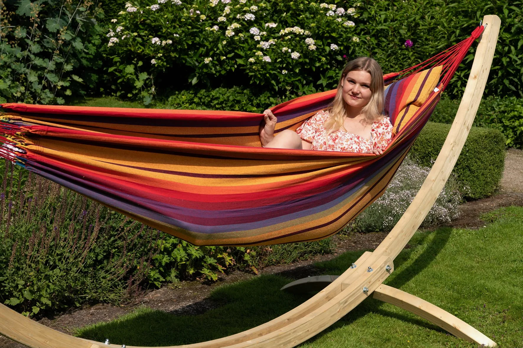 Tropilex Hamac de Jardin Exterieur 2 Places | Hamac Double 180 kg Colombien | Randonnée Camping | Fabriqué à la Main | Boheme Arc-en-Ciel 350 cm