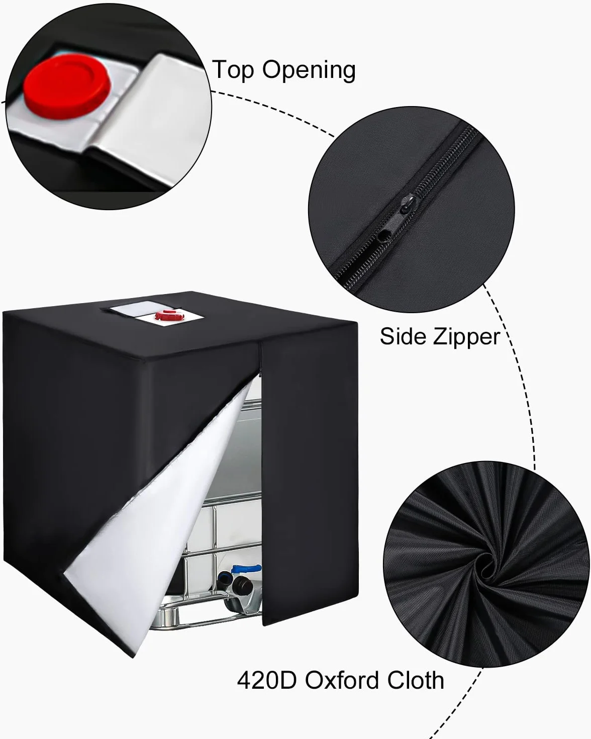 Bâche Protection Cuve IBC 1000L Anti-UV 420D 120x100x116cm Noir