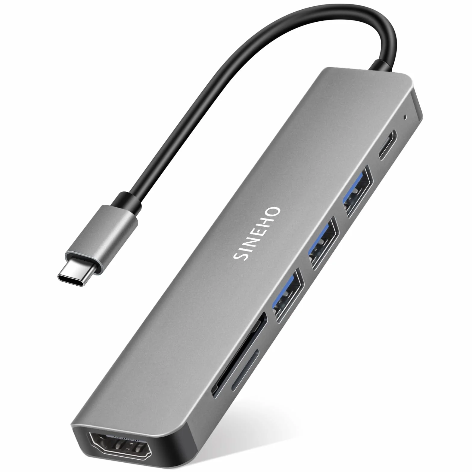 Hub USB C 7-en-1, Adaptateur USB C HDTV 4K 100W PD 3 Ports USB-A Lecteur de Cartes SD/TF