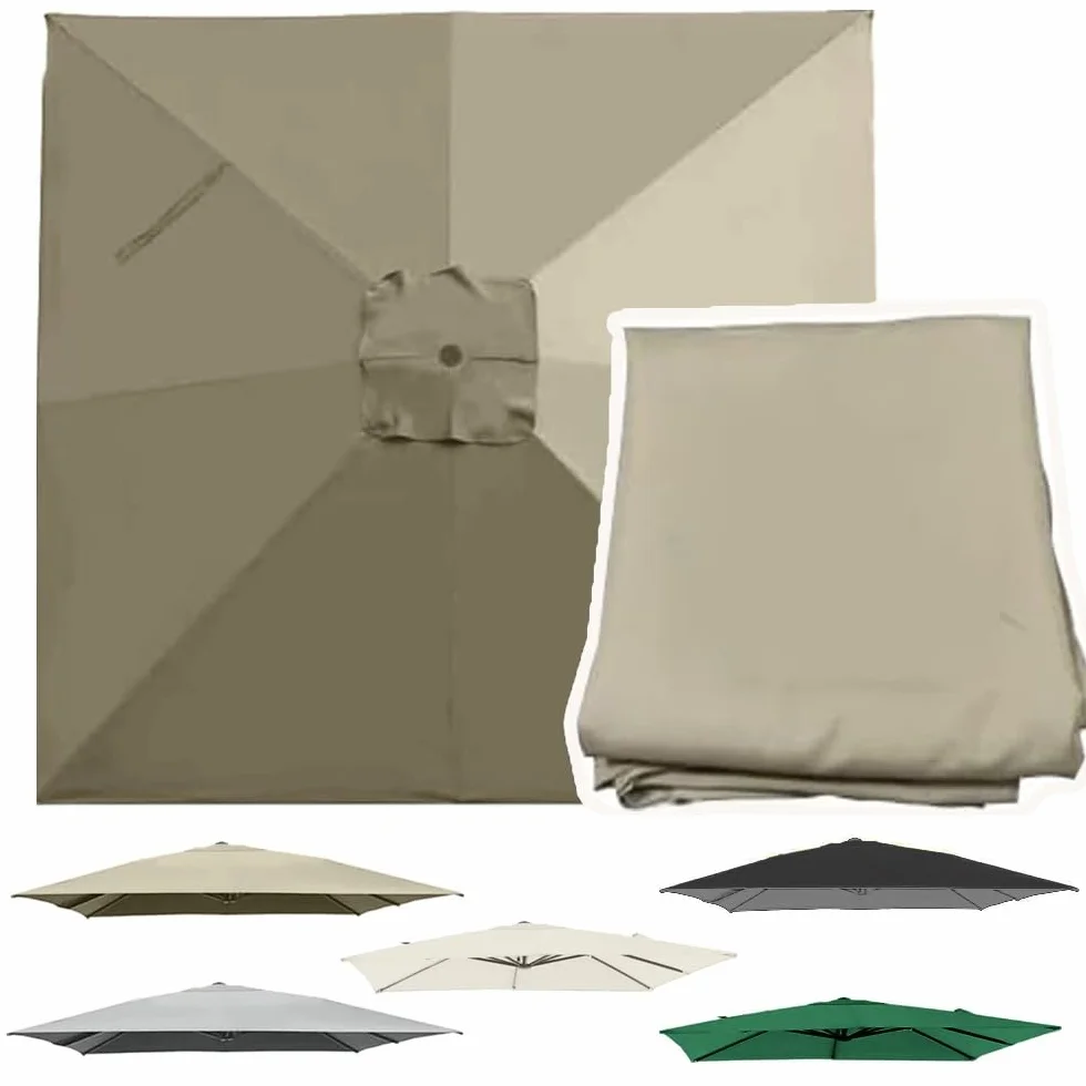 Housse de Rechange Parasol Déporté 2.5x2.5m 8 Baleines Toile de Remplacement Jardin Terrasse Khaki