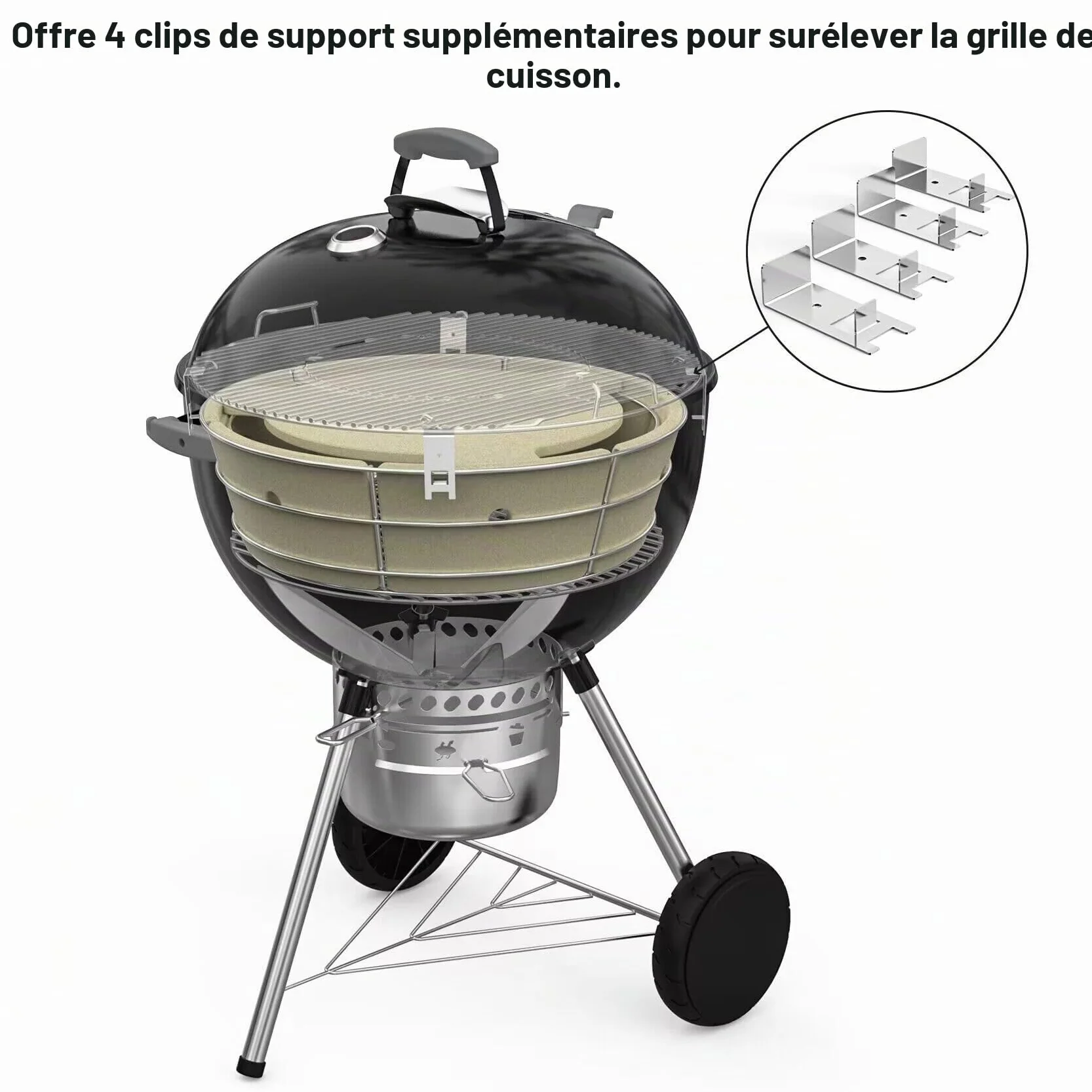 onlyfire Panier à Charbon en Céramique avec Plaque Déflecteur pour Barbecue Weber Kettle 57 cm