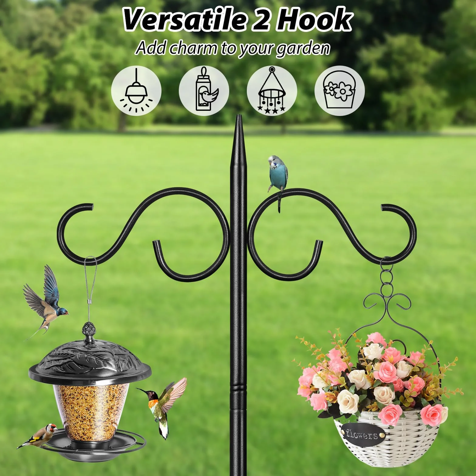 Poteaux et crochets pour mangeoire à oiseaux 2 m robuste support base double crochets extérieur jardin