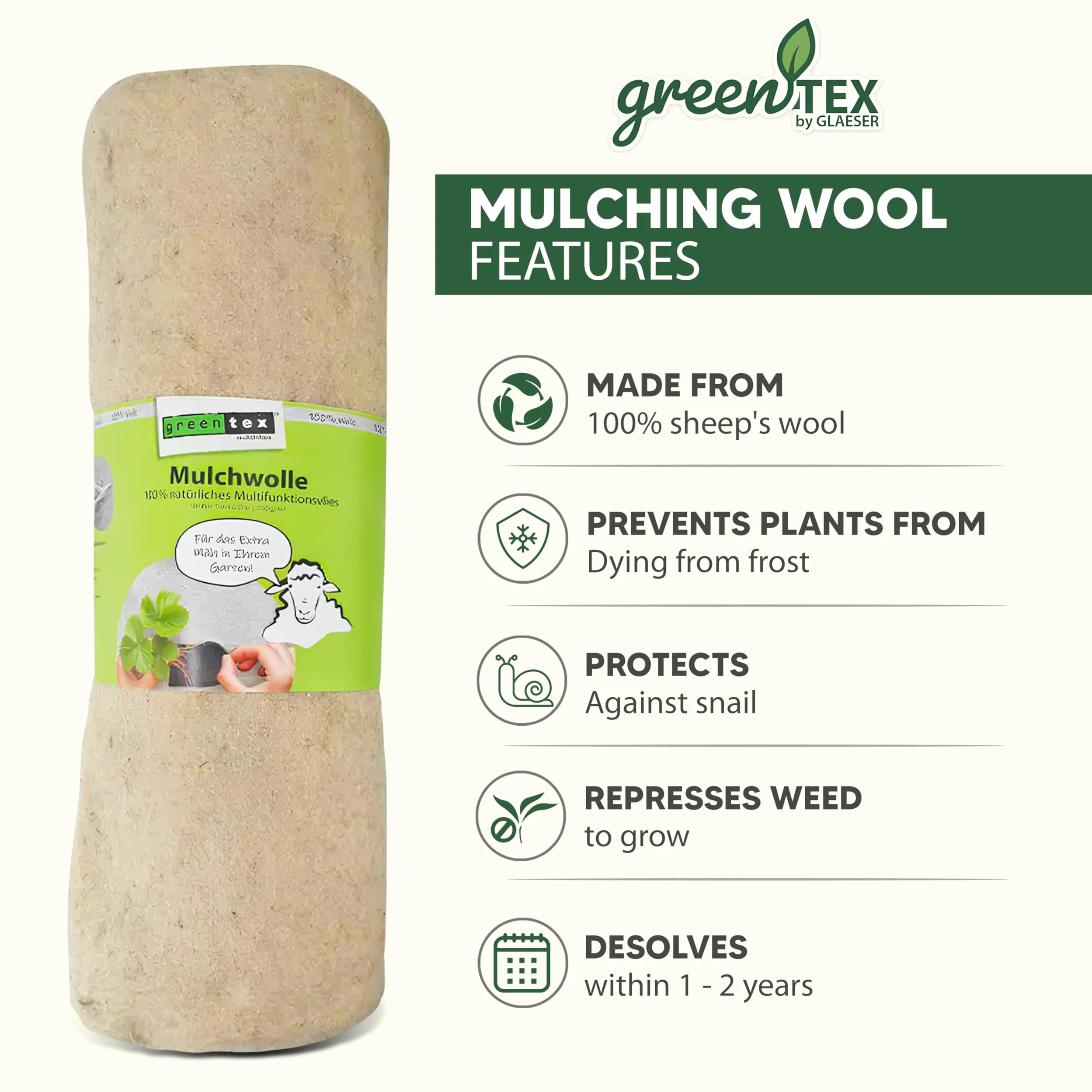 EASYgreen greentex Tapis anti-mauvaises herbes 250 g/m² en laine de mouton/laine de paillage 1,20 x 30 m | Toile anti-mauvaises herbes naturelle qui retient l'eau et engrais (1,20 x 30)