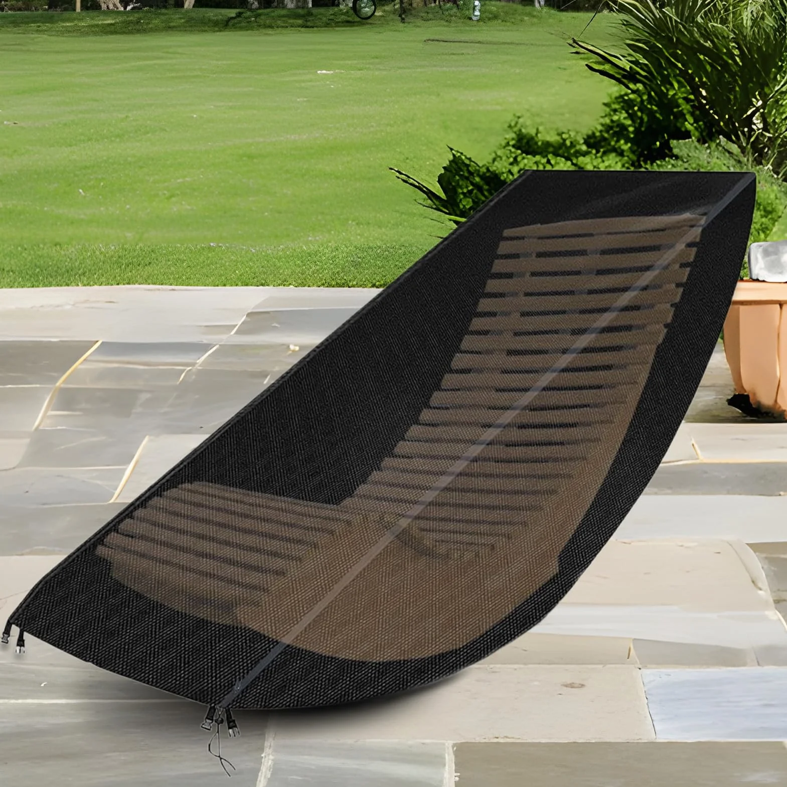 Housse de chaise longue d'extérieur imperméable en bois protection solaire pour terrasse jardin