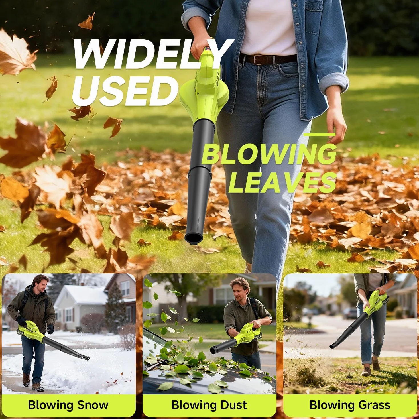 PULITUO Souffleur de feuilles sans fil avec 2 batteries de 4000 mAh, 20 V léger, 242 km/h, 3 vitesses, 2 tubes, souffleur de jardin compact pour feuilles et débris de poussière