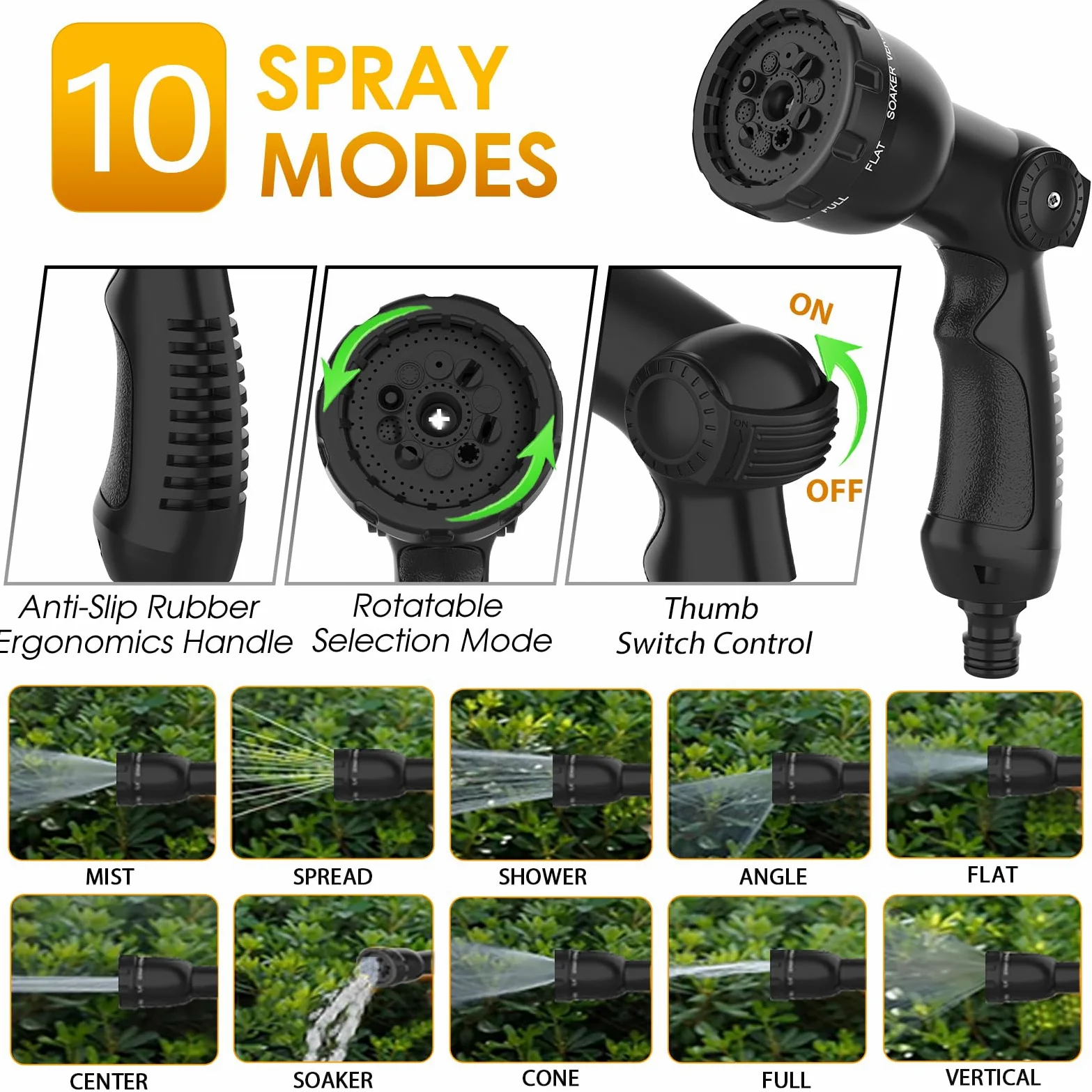 Tuyau d'arrosage extensible de 30,5 m – Tuyau d'arrosage avec pistolet à 10 fonctions et raccords en laiton de 1,9 cm, 1,27 cm, tuyau d'arrosage flexible sans nœud, 3 couches de latex dans un tuyau
