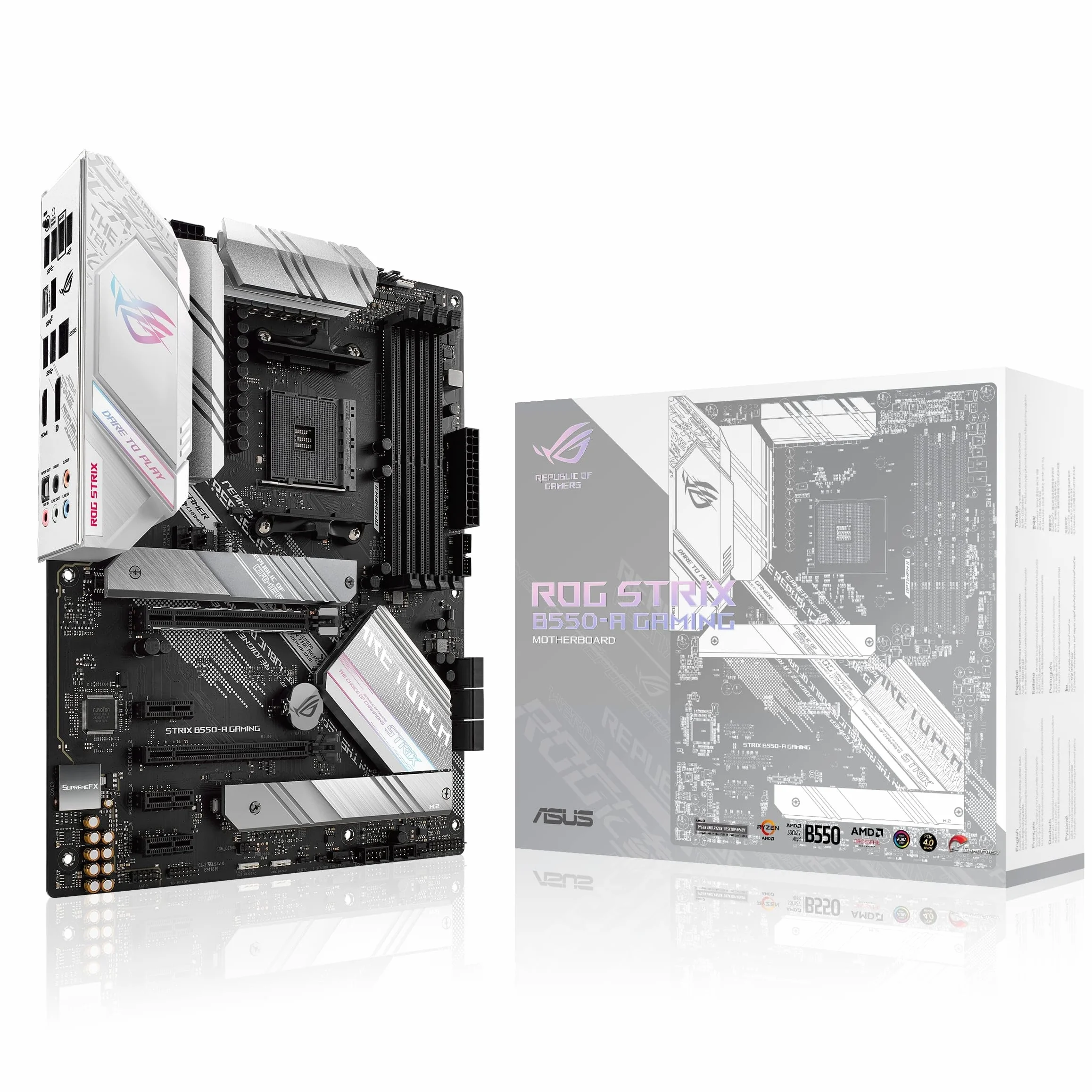 ASUS ROG Strix B550-A Gaming Carte mère AMD Ryzen AM4 ATX PCIe 4.0 14 phases d'alimentation Intel 2.5 Gb Ethernet 2xM.2 USB 3.2 Gen 2 Aura Sync