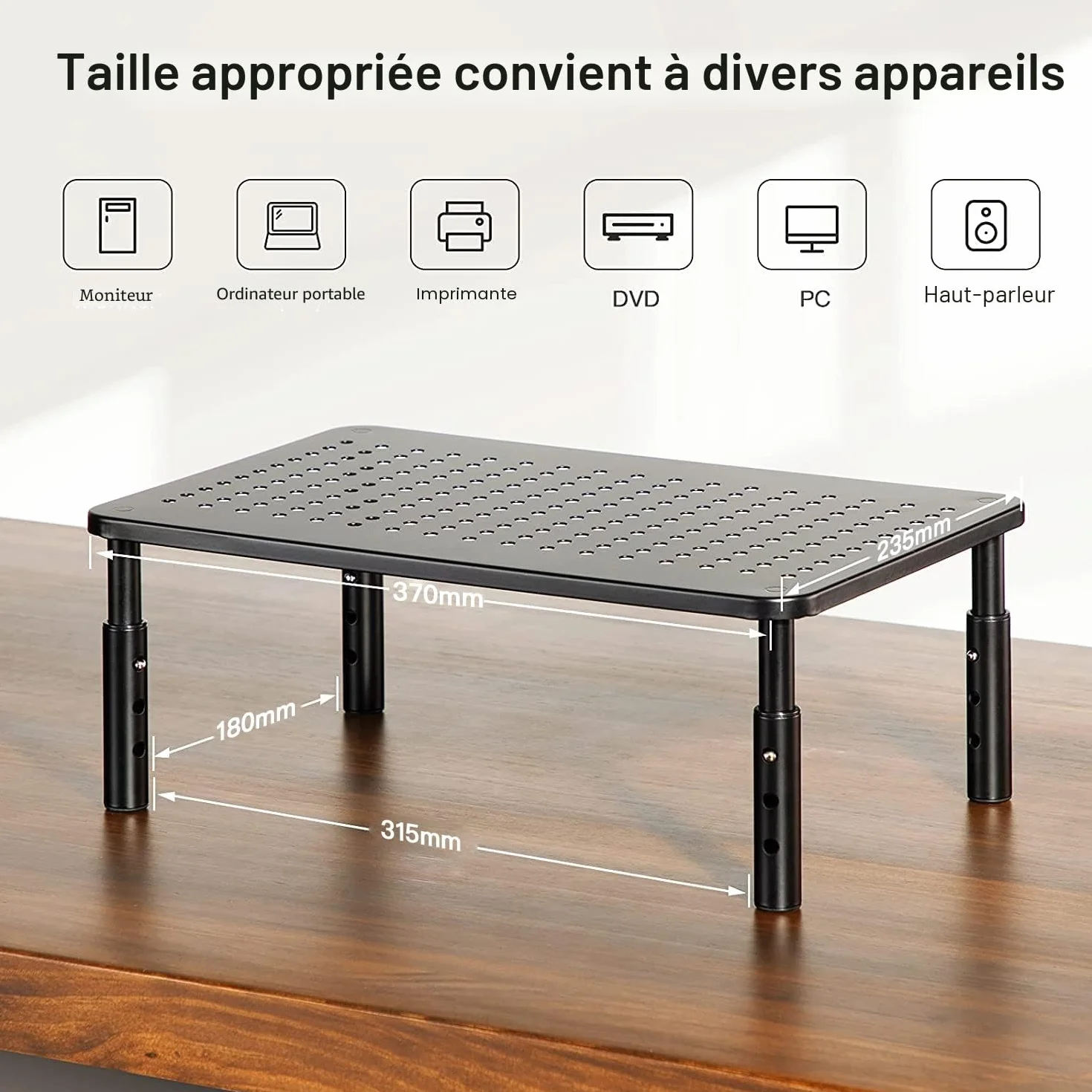HUANUO Support élévateur pour moniteur 3 hauteurs ergonomiques ajustables avec trous d'aération pour moniteur, ordinateur portable, imprimante (2 paquets)