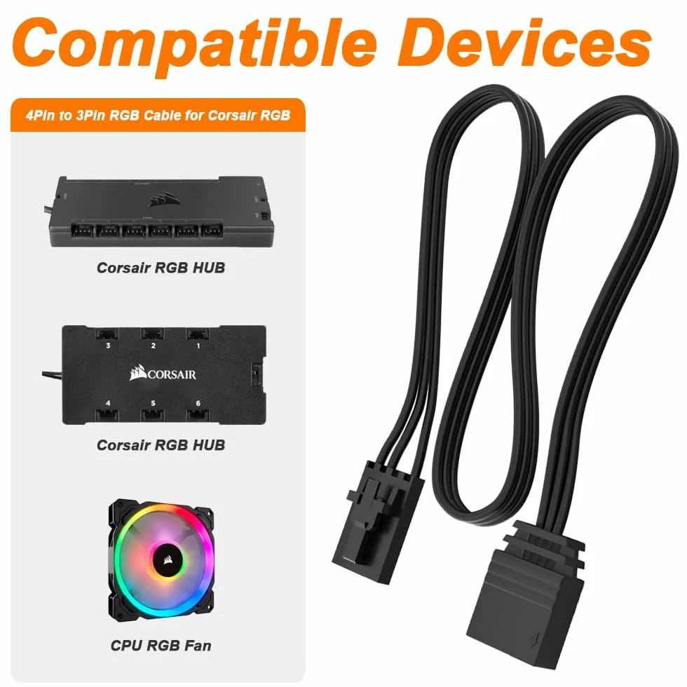 Câble adaptateur RGB 4 broches vers 3 broches pour Corsair RGB, ARGB 5V 3 broches, 10 cm, 3 pièces