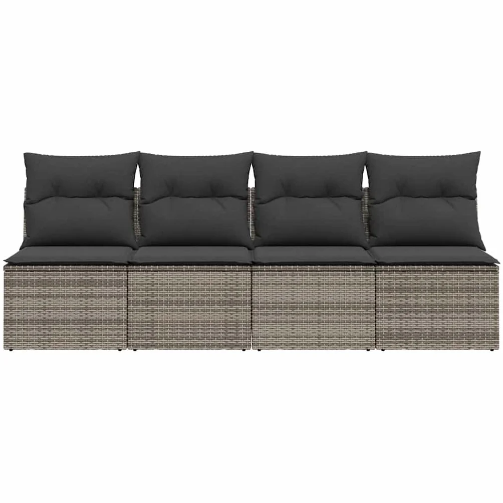 Canapé de Jardin 4 Places Résine Tressée Gris avec Coussins