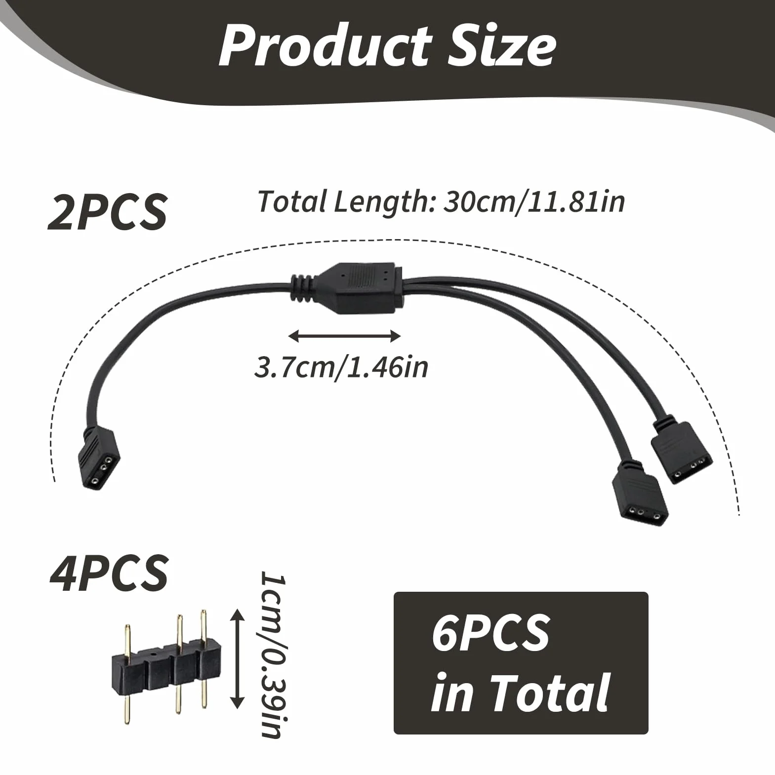 Câbles RGB PC 1 vers 2 Splitter ARGB 3 Pin 5V 30 cm avec Broches Mâles Extension Adressable pour Ventilateurs et Bandes LED