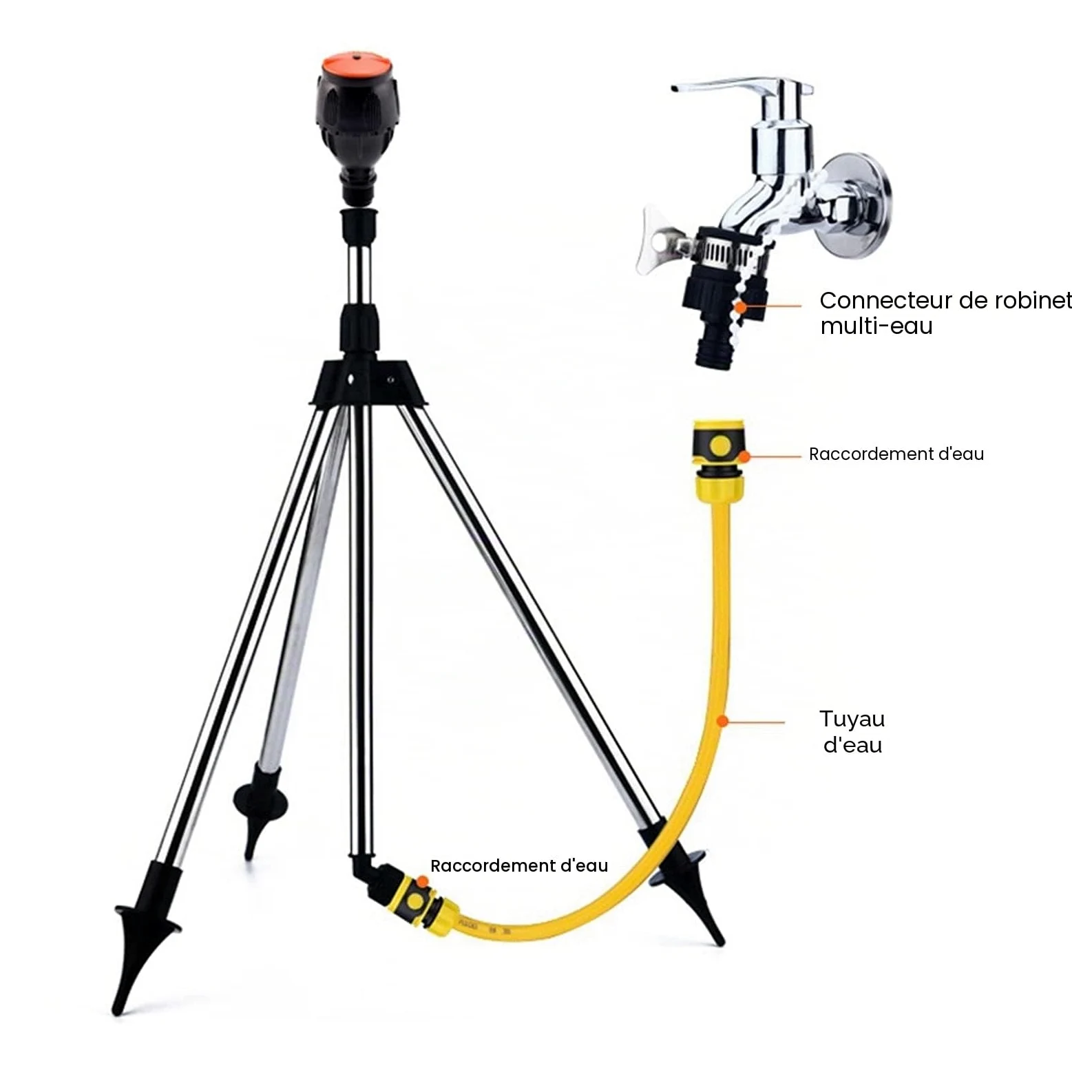 Arroseur Rotatif sur Trépied, Arroseur Rotatif à 360 Degrés en Acier Inoxydable pour L'irrigation du Jardin et L'arrosage des Plantes avec Trépied pour Une Utilisation Facile et Une Hauteur Réglable