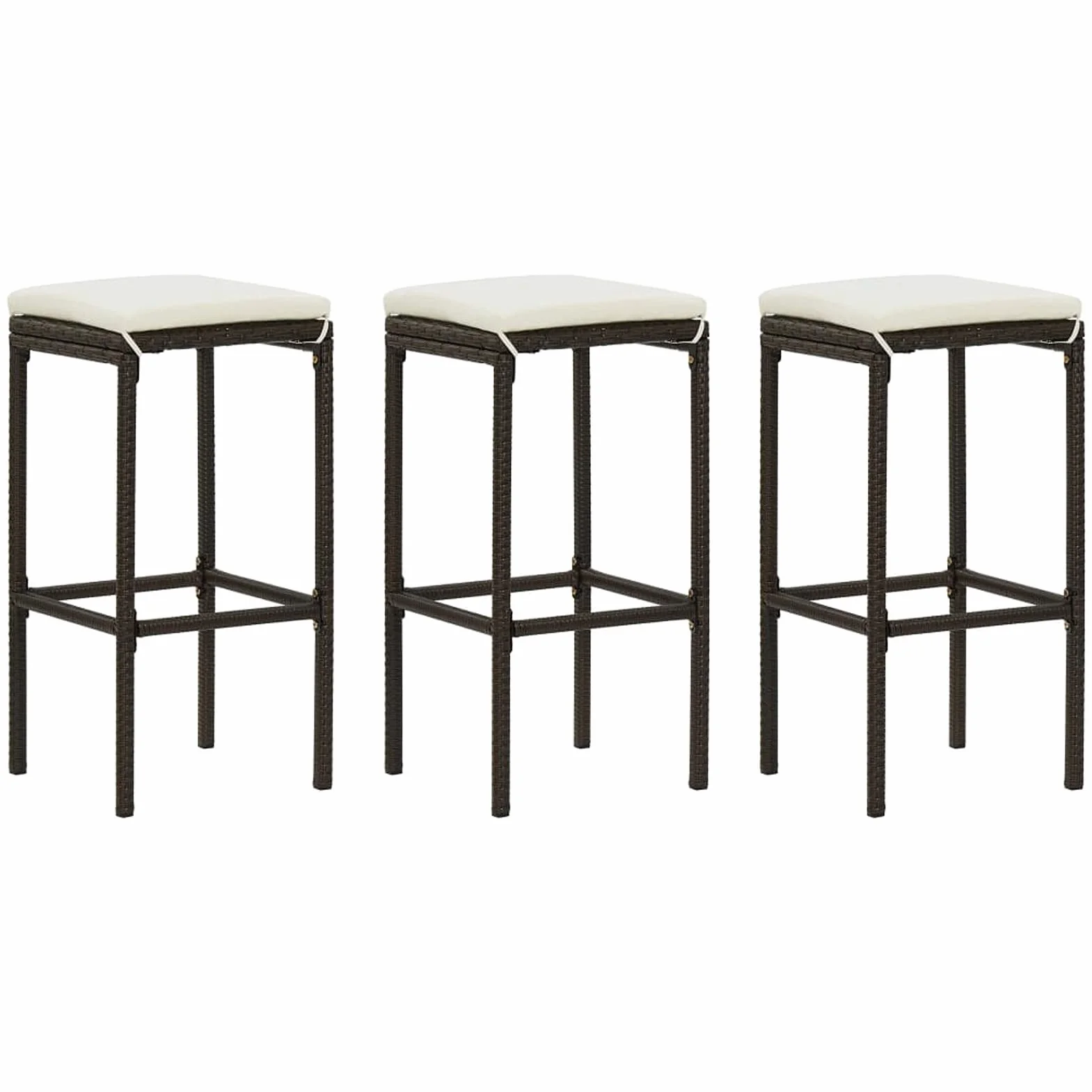 Ensemble de Bar de Jardin Résine Tressée Marron 1 Table 3 Tabourets avec Coussins