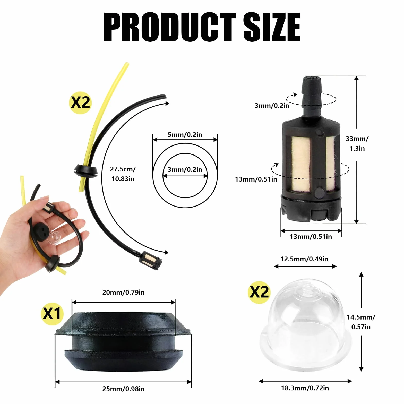 Lot de 5 Pièces Durite Essence Universelle avec Filtre pour Tondeuses Taille-Haies Débroussailleuses 2 et 4 Temps