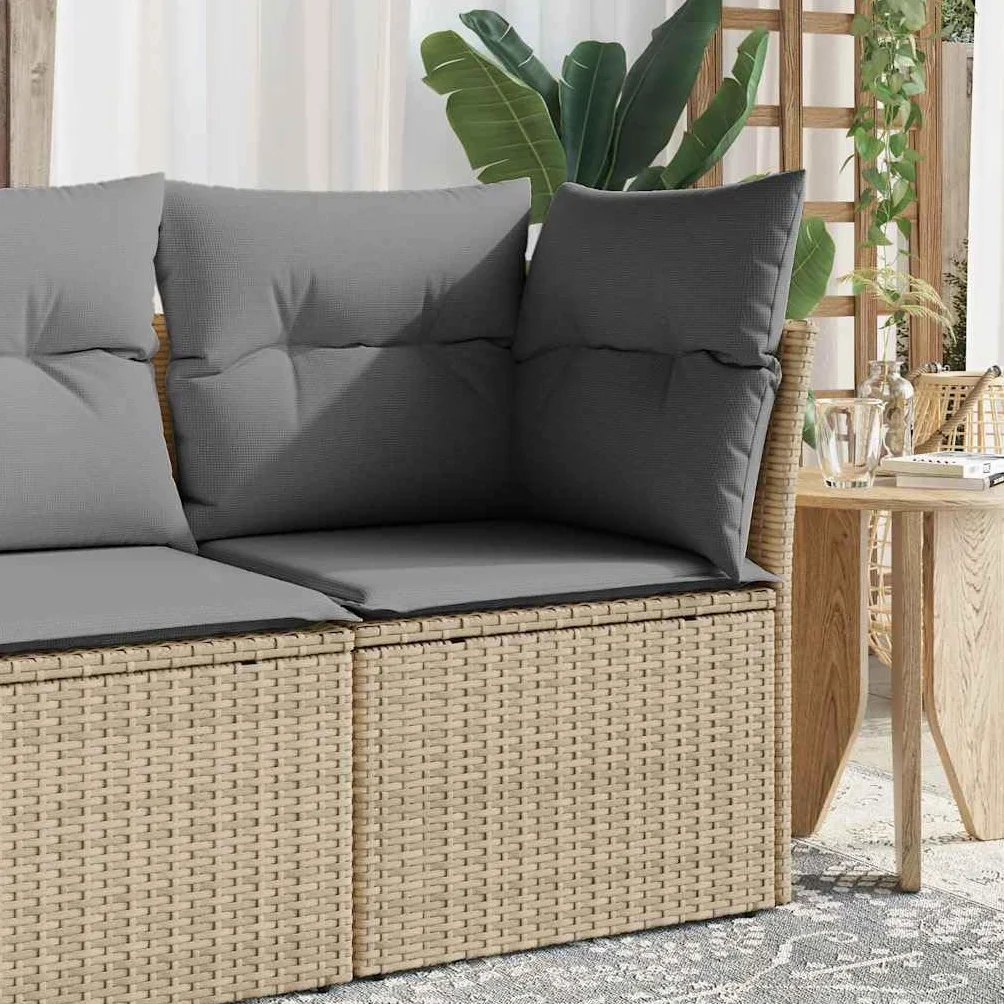 Chaise de Jardin sans Accoudoirs avec Coussins, Résine Tressée Beige, Siège avec Housse, Meuble de Terrasse Extérieur