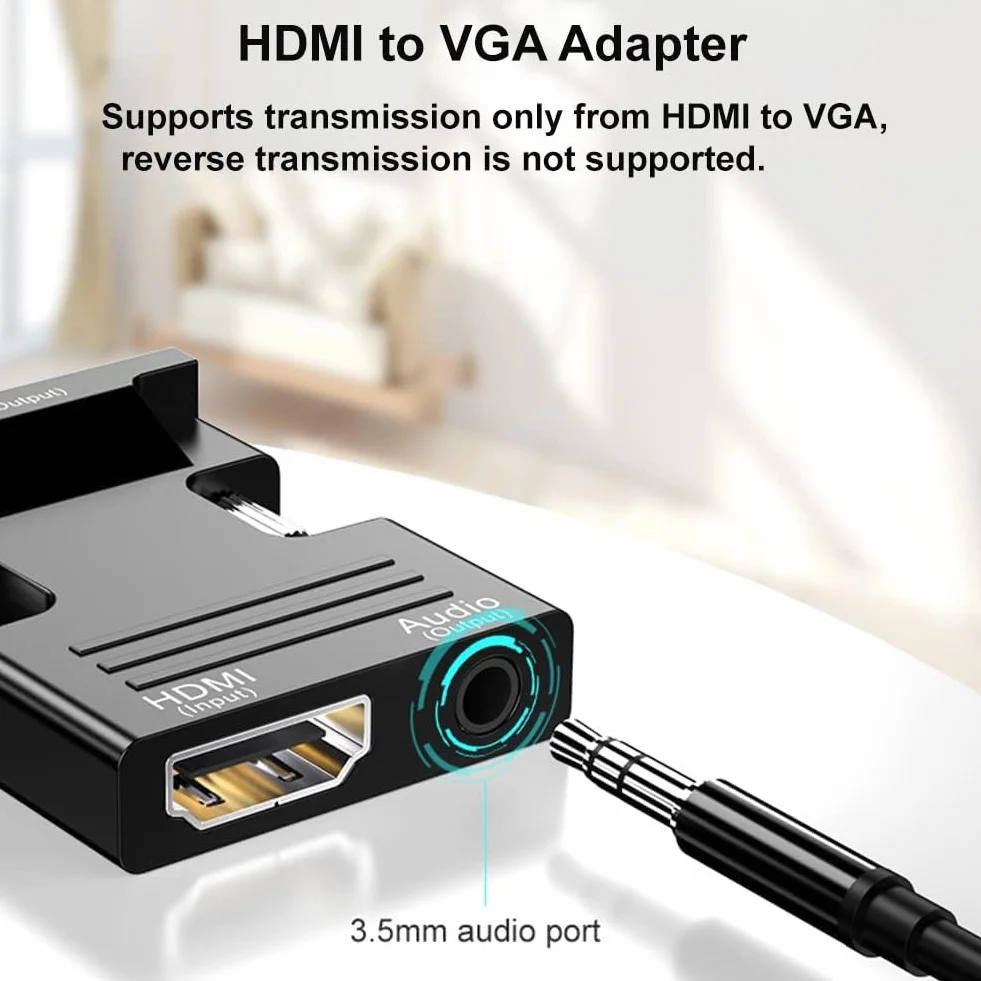 Adaptateur HDMI vers VGA 1080P 60Hz avec câble Audio 3,5 mm pour Ordinateur Portable Moniteur Projecteur