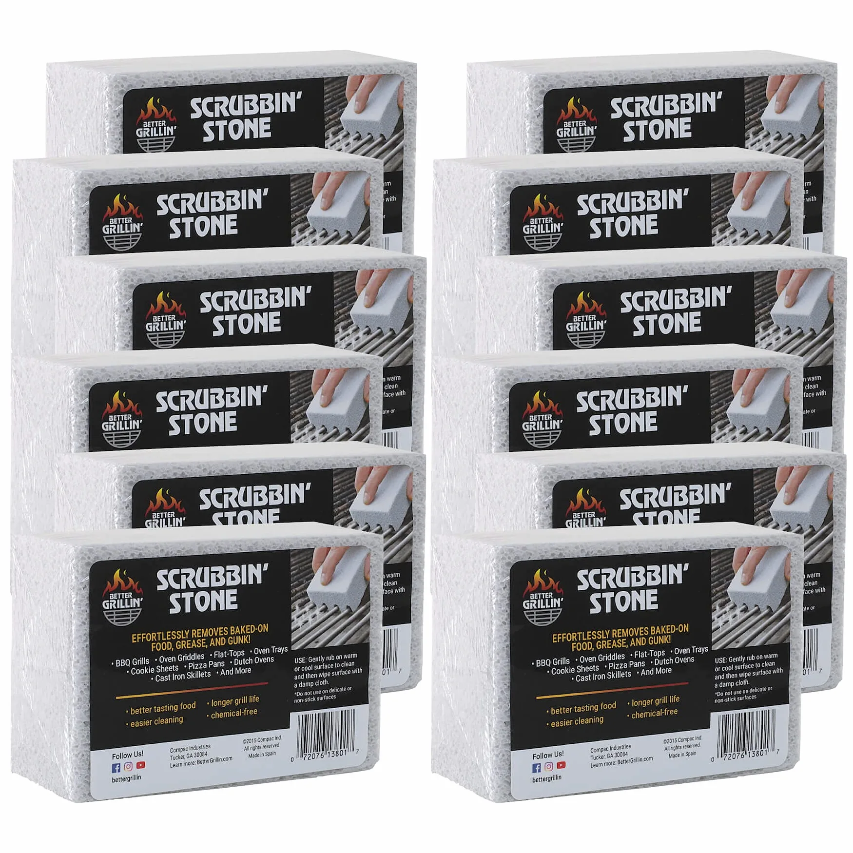 BETTER GRILLIN' Lot de 12 Pierres à récurer pour Barbecue en Verre recyclé Gris 13871