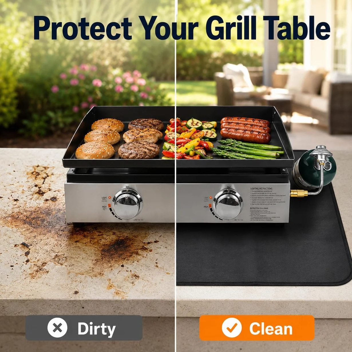 Blackstone Tapis de barbecue ignifuge imperméable résistant à la chaleur 61 x 91 cm noir