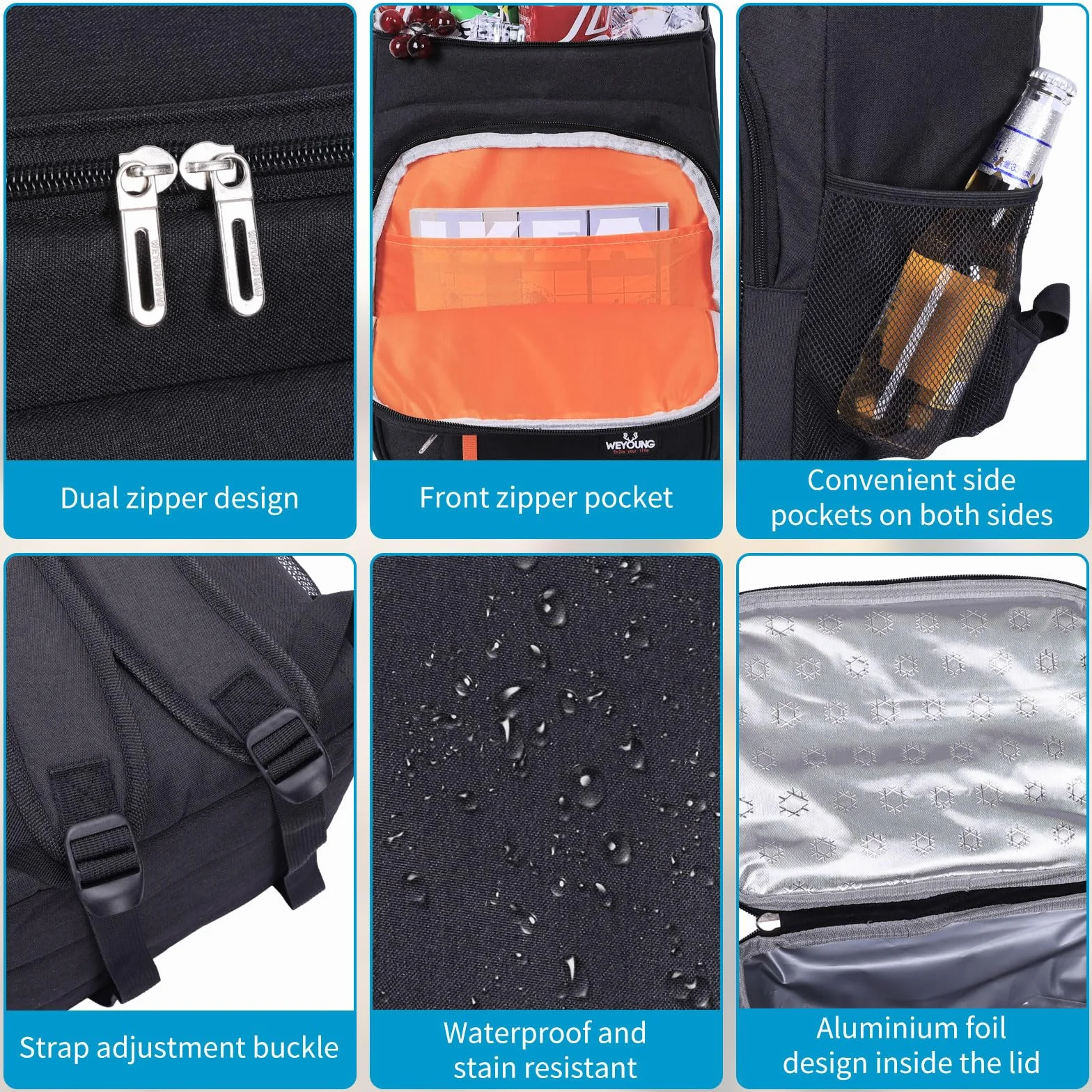 HEQUN Sac à Dos Isotherme 23L Glacière Portable Cooler Backpack pour Pique-Nique Plage Camping