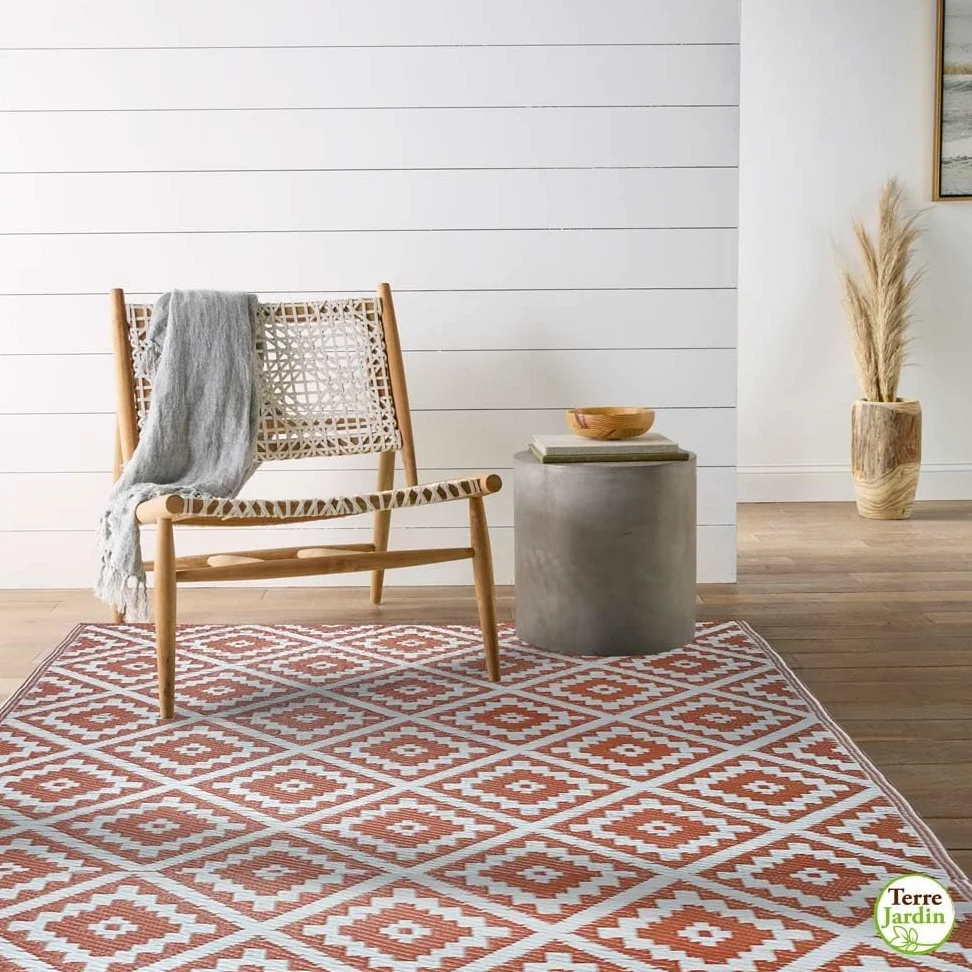TERRE JARDIN Tapis extérieur réversible pour Balcon et terrasse Terracotta - 160 x 240 - Terracotta