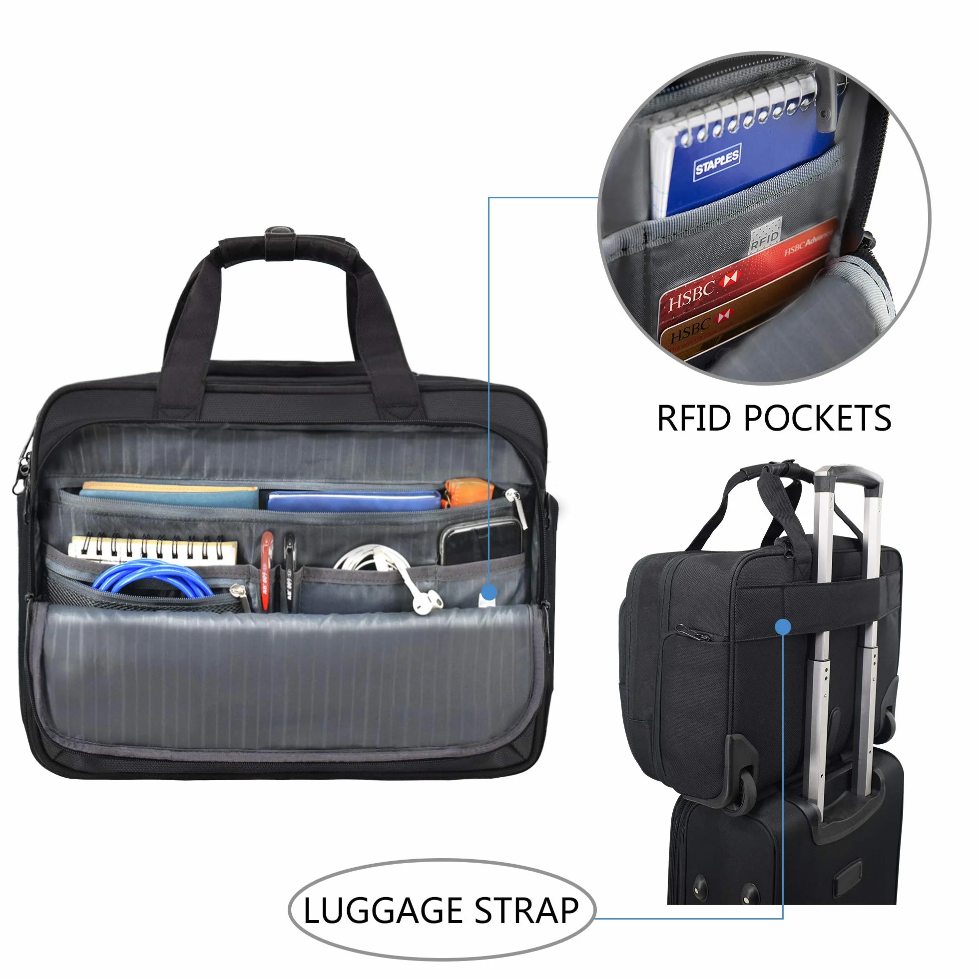 KROSER Mallette à roulettes Portable Sacoche Ordinateur 17,3" Imperméable Porte-Documents Poches RFID Rolling Laptop Bag
