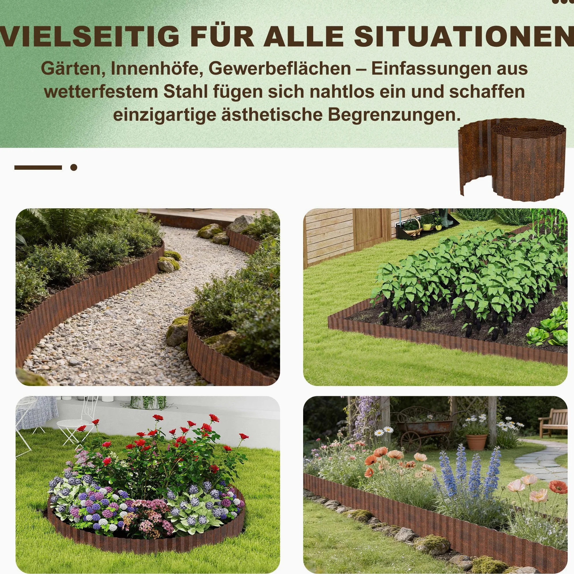 Aufun Bordure de pelouse en métal - 20 m - En forme de vague - 18 cm de haut - Idéale pour la délimitation de pelouse et de parterres - Inoxydable et durable - Flexible pour les amateurs de jardin et