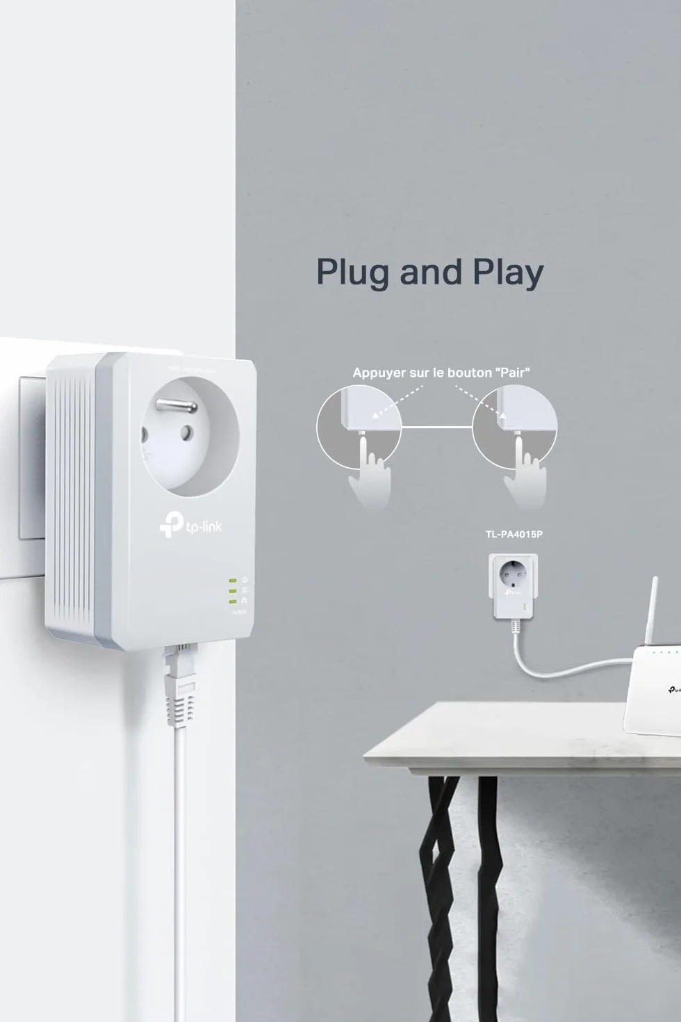 TP-Link TL-PA4015P KIT(FR) Prise CPL 600Mbps Homeplug AV2 Powerline Ethernet OneMesh