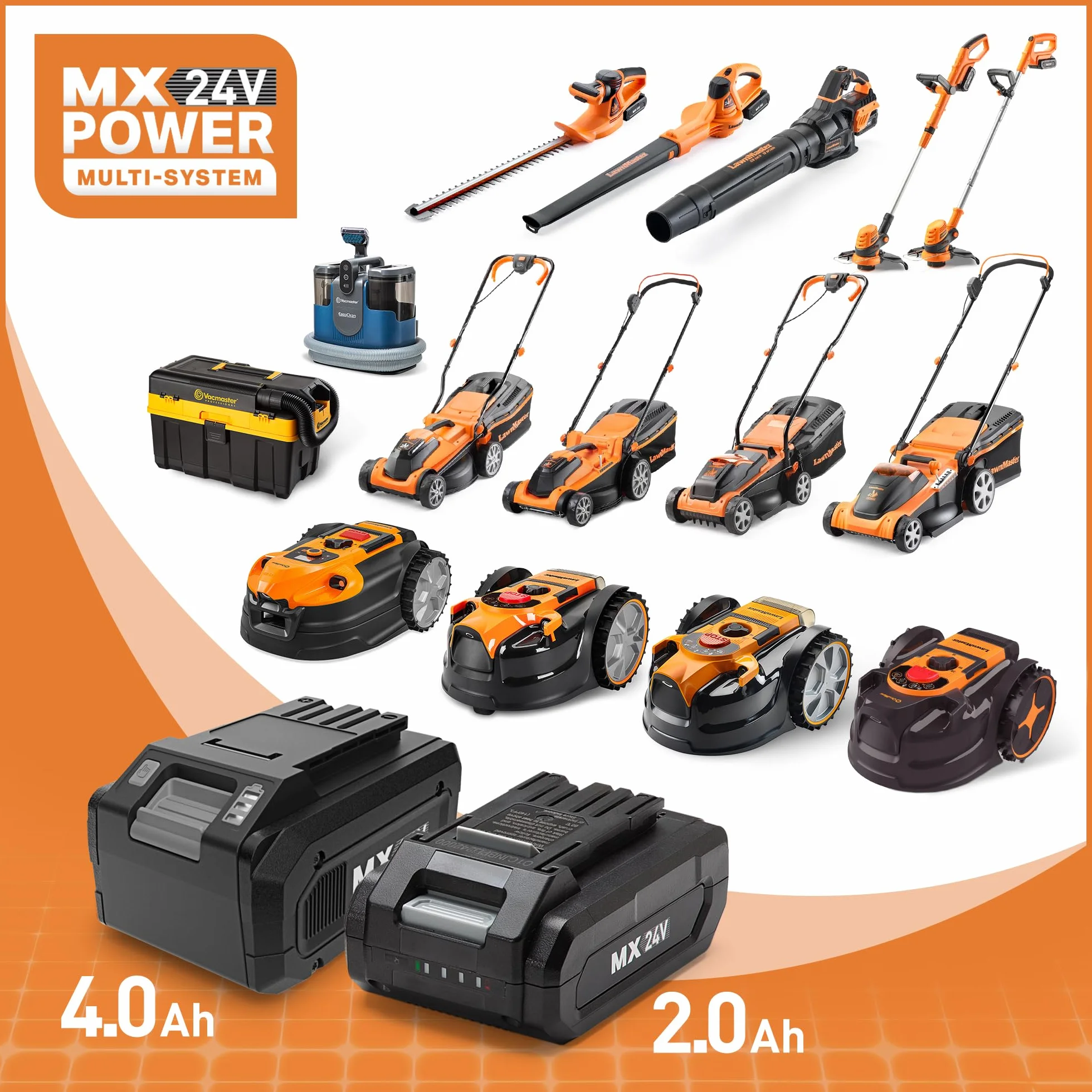 LawnMaster CLM2432K Tondeuse à Gazon Faucille sans Fil 24 V 32 cm Largeur de Coupe, 150 m², Hauteur de Coupe 25-65 mm, avec Batterie 4,0 Ah + Chargeur