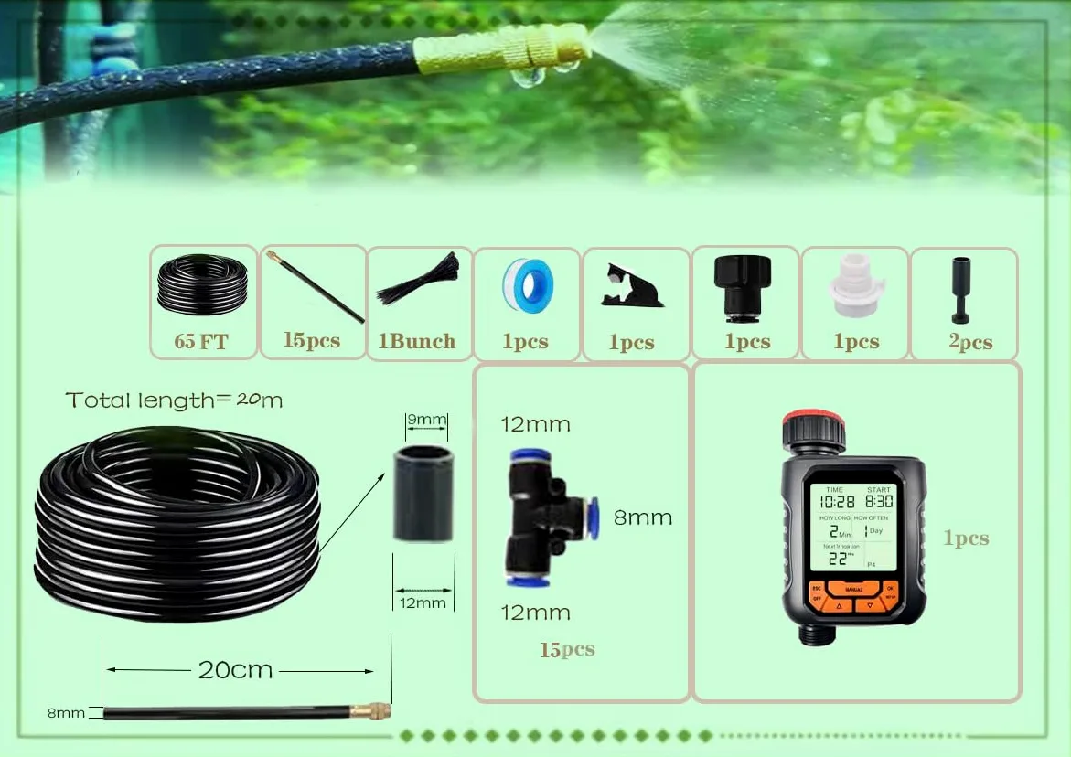 Kit d'irrigation goutte à goutte, système d'arrosage automatique de jardin, connecteur rapide et compte-gouttes à 360 degrés, buse en cuivre, système d'arrosage pour plantes de jardin, pelouse, cour