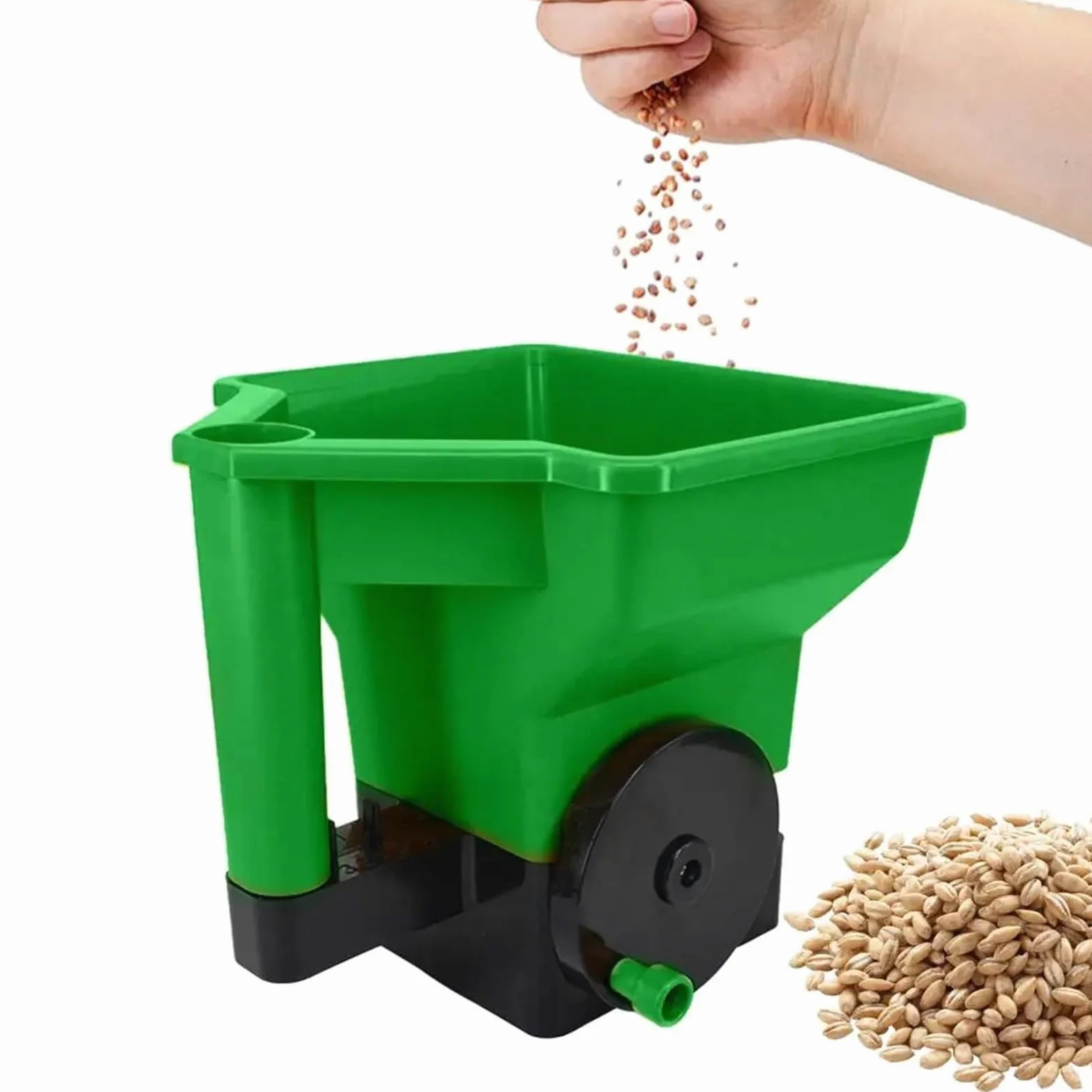 Semoir Épandeur Manuel d'engrais pour pelouse Verte, Outil de Plantation, capacité de 3 L, 24 x 23 cm semoir Manuel(Green)