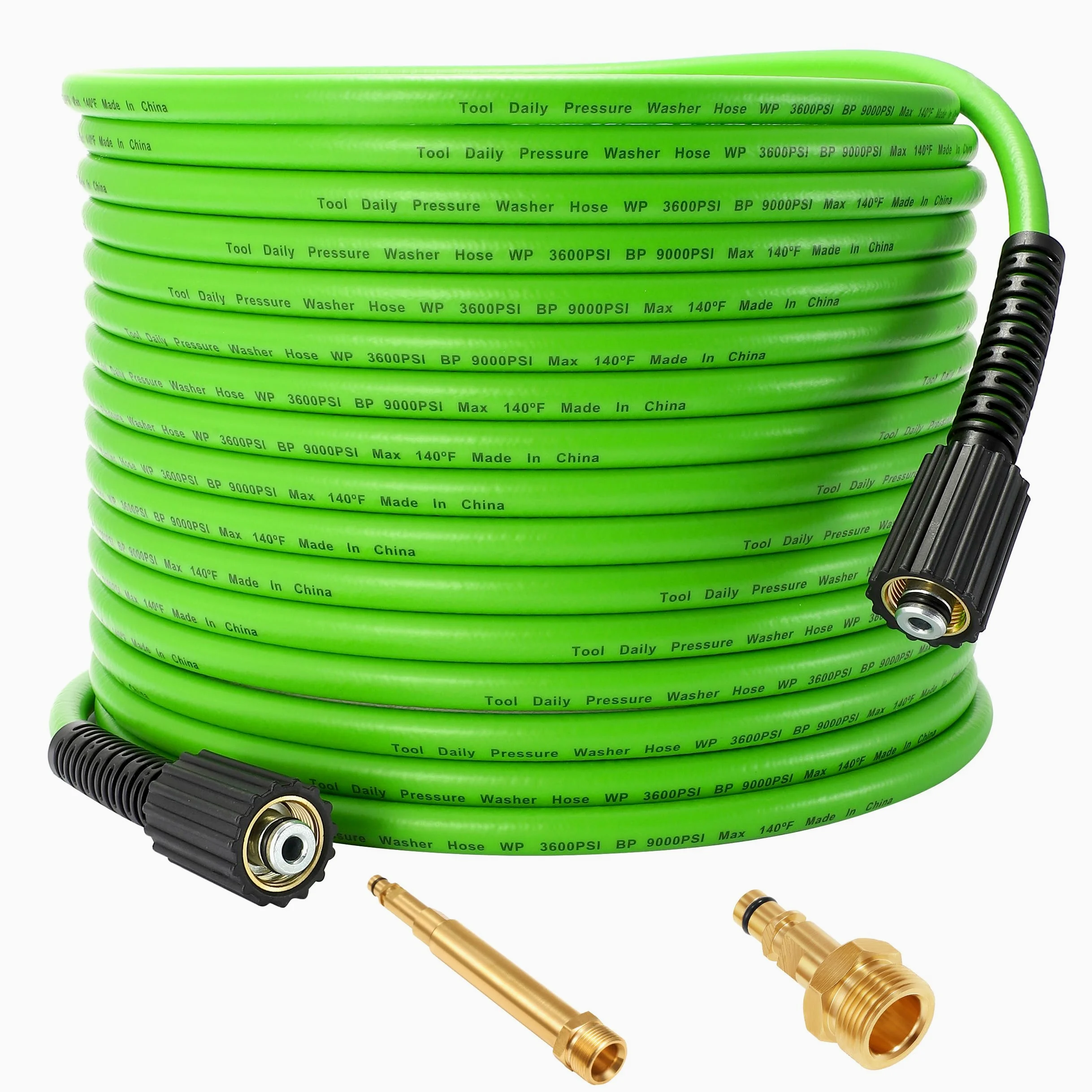 Tool Daily Tuyau Haute Pression 15 m x 1/4", Adaptateurs pour Karcher K2-K7 | Flexible de Rechange pour Nettoyeur Haute Pression, Raccords M22-14mm, Adaptateur de Connexion Rapide, Anti-Vrille, 250 bar