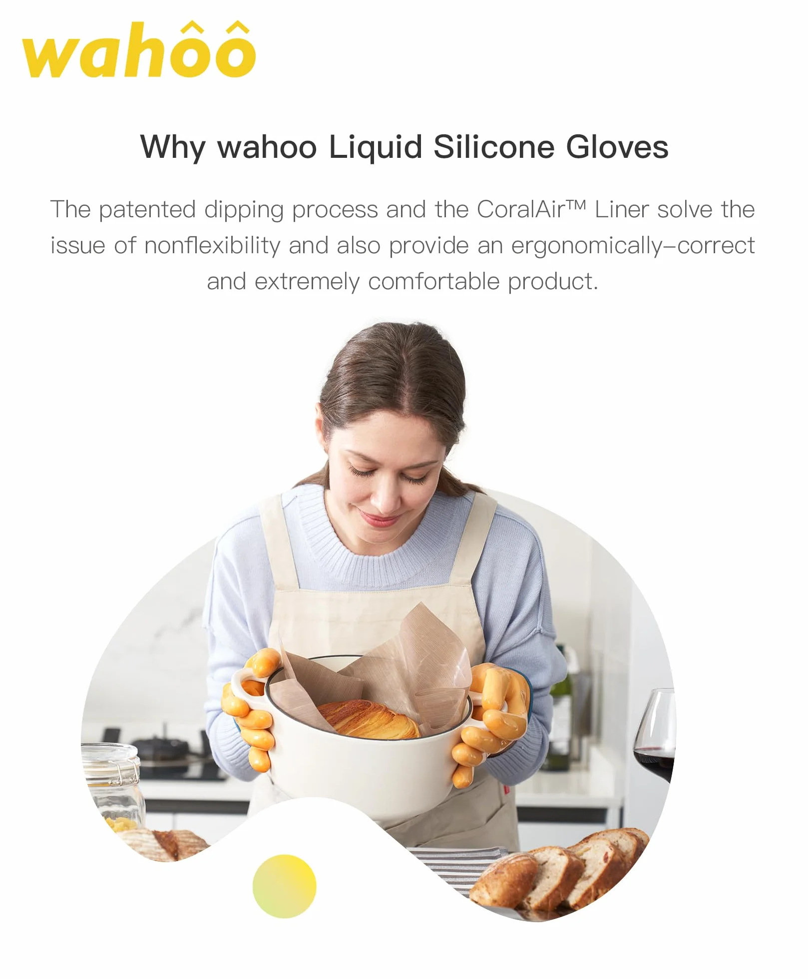 Wahoo Gants de cuisine professionnels en silicone liquide résistants à la chaleur 30,5 cm Jaune Taille M