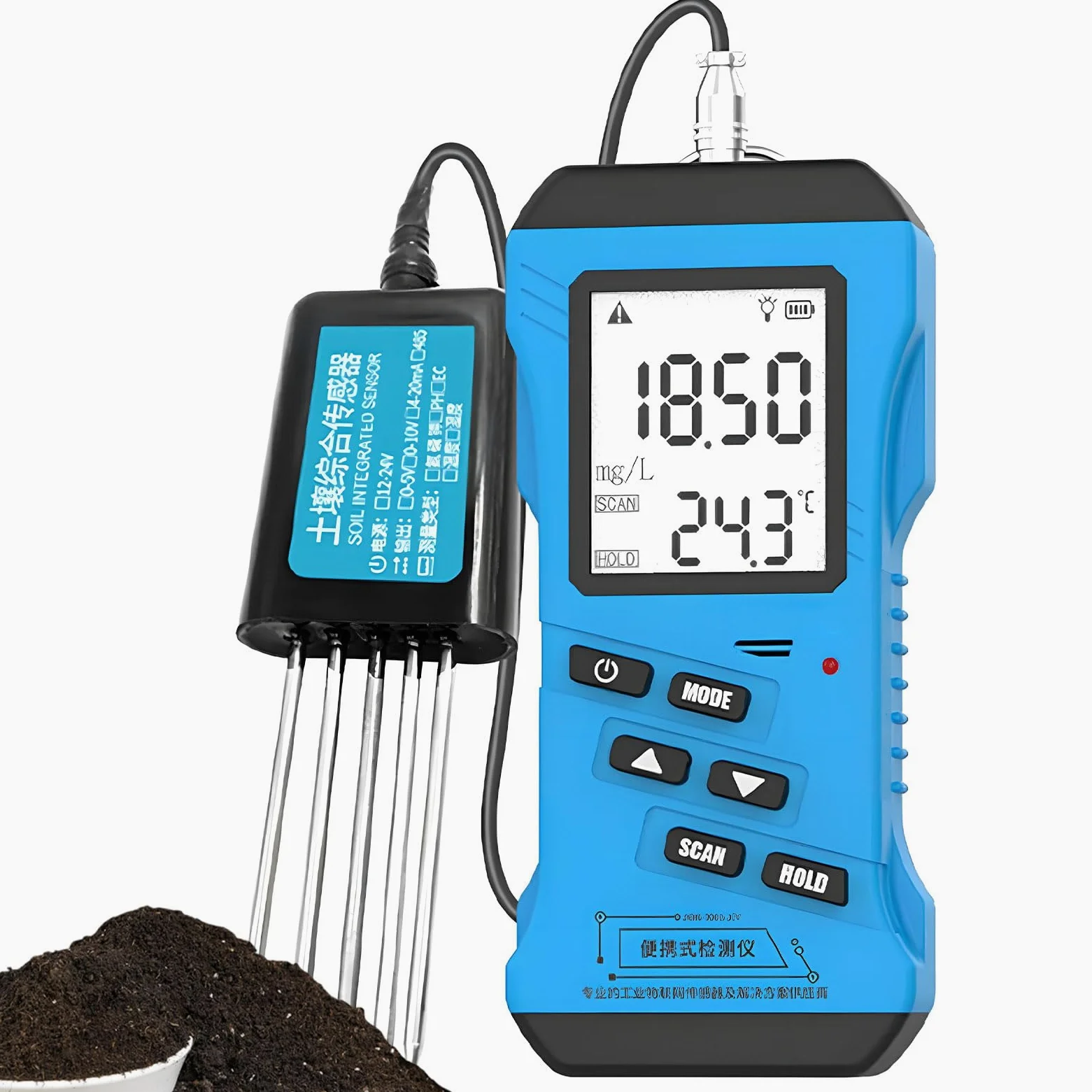 Testeur de sol, testeur de pH numérique avec écran LCD rétroéclairé, testeur NPK, capteur d'humidité et de température – Kit de test de sol de jardin pour pelouse, ferme, plantes d'intérieur/extérieur