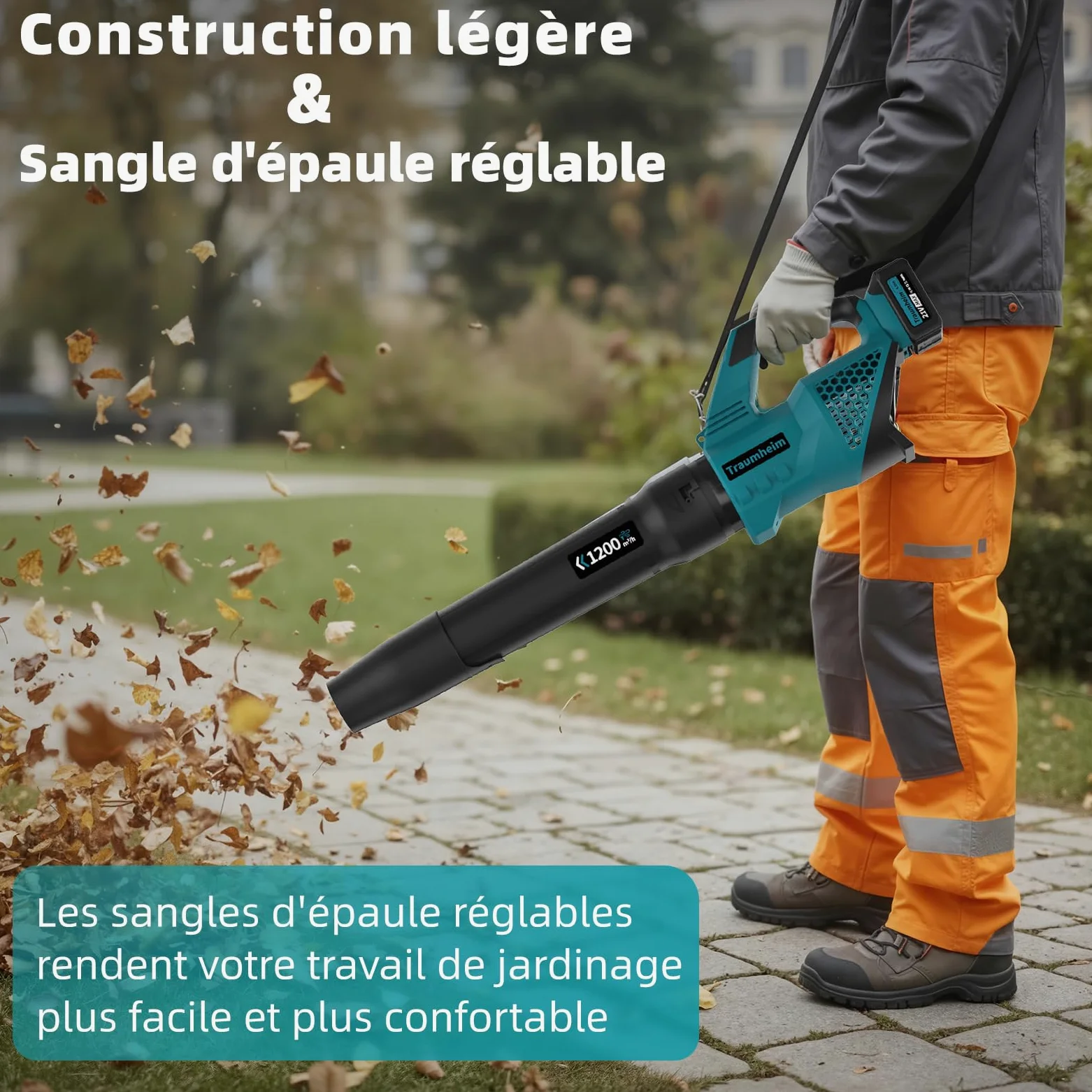Souffleur de Feuilles sans Fil avec Batterie, 3 Vitesses, électrique sans Fil avec 2 Batteries 4,0Ah/21V, 1200 m³/h, pour Jardin, Feuilles, poussière et Neige